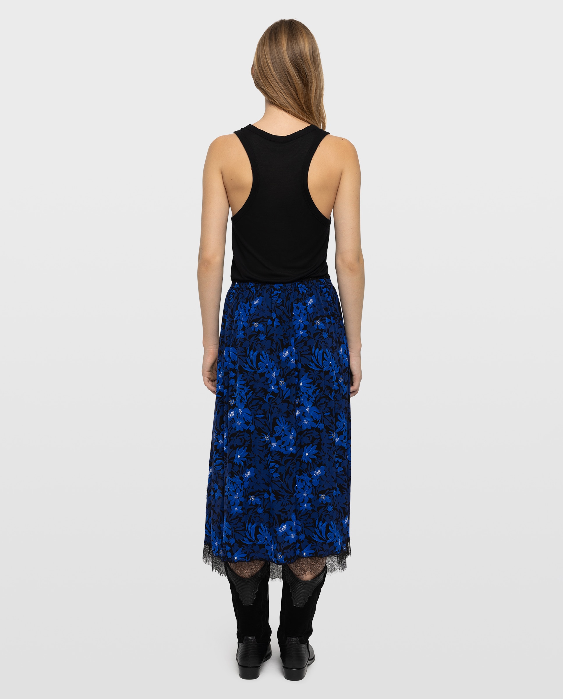 Falda midi lencera estampada de viscosa con encaje - Zadig & Voltaire - Azul eléctrico Azul eléctrico-2