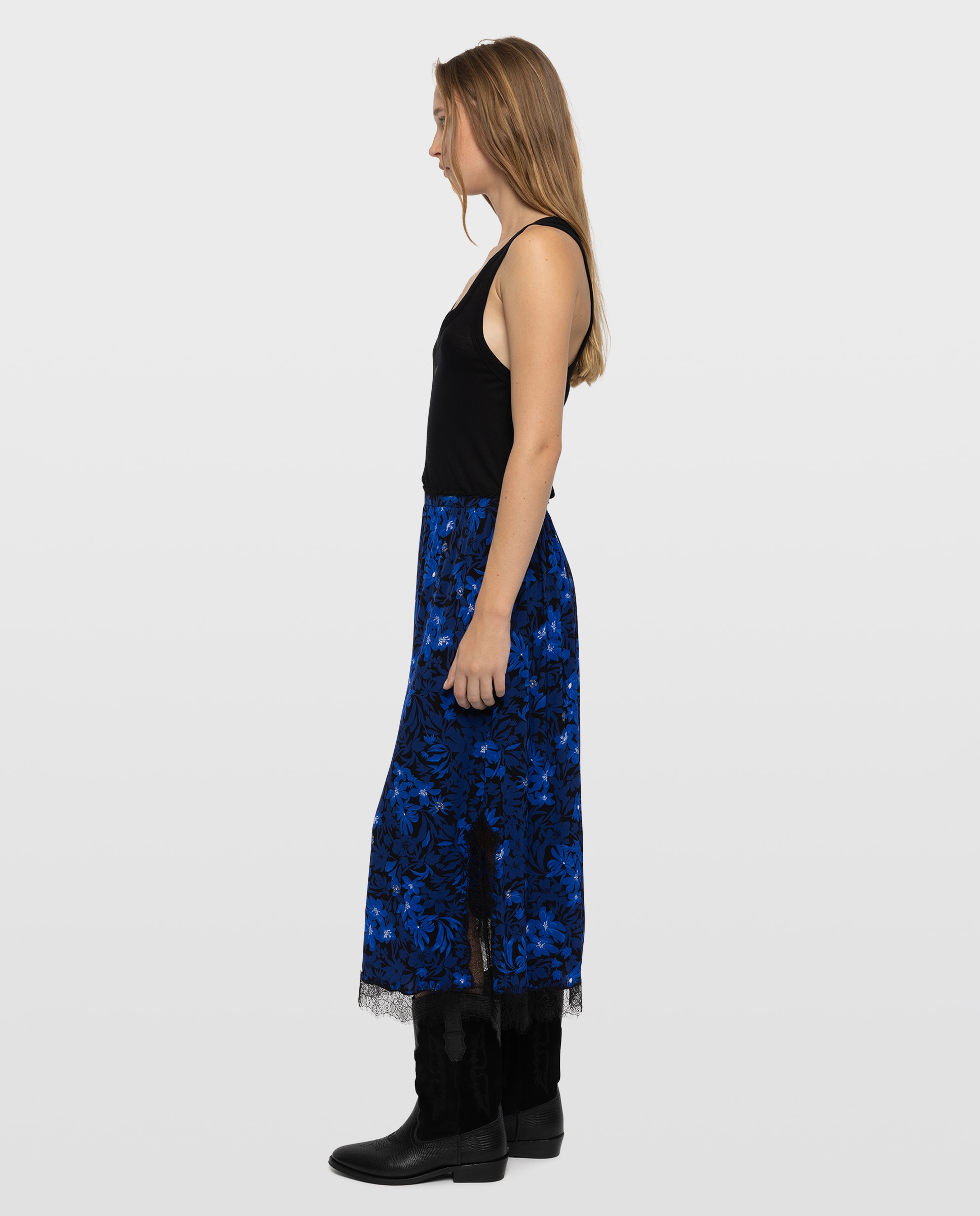 Falda midi lencera estampada de viscosa con encaje - Zadig & Voltaire - Azul eléctrico Azul eléctrico-3