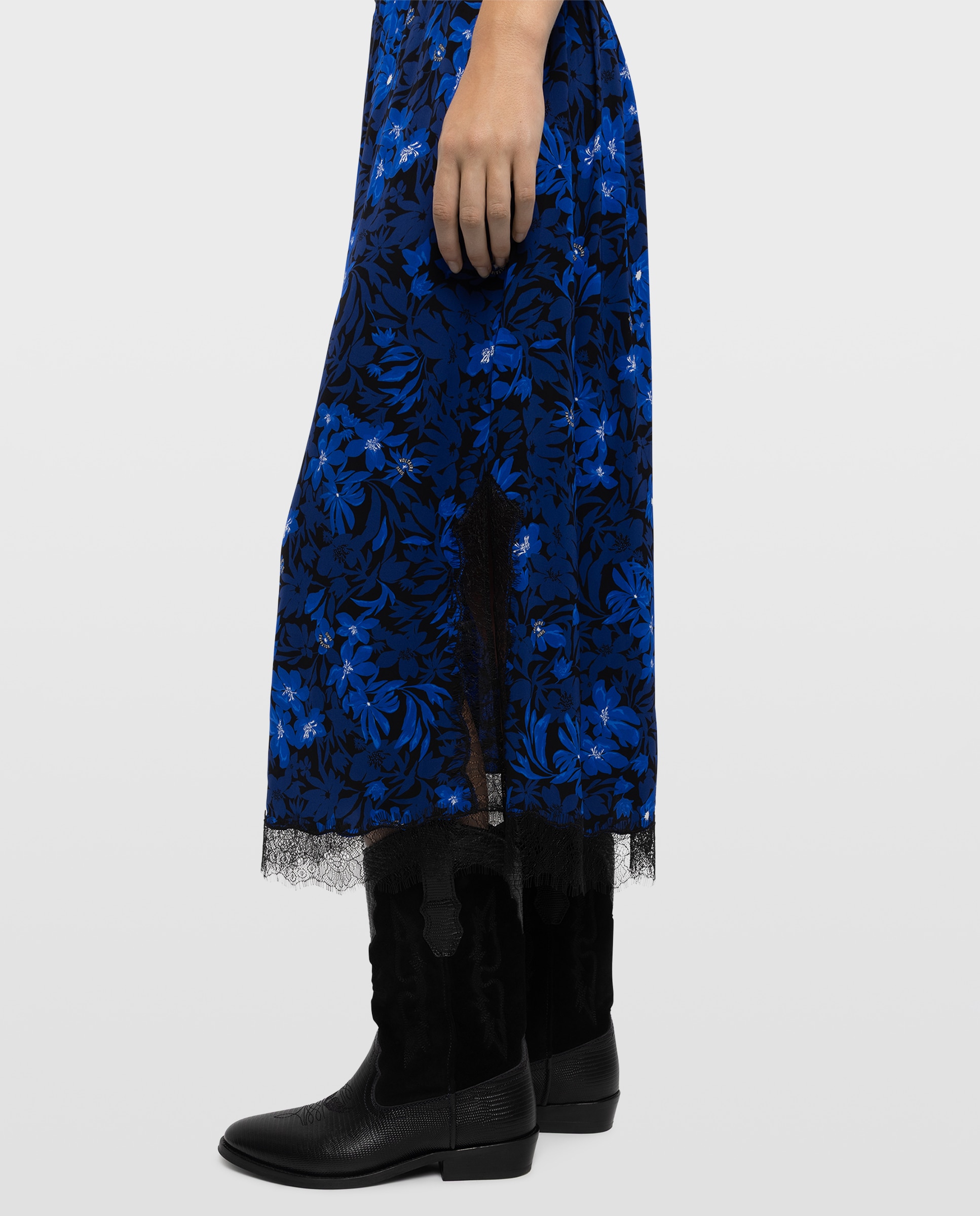 Falda midi lencera estampada de viscosa con encaje - Zadig & Voltaire - Azul eléctrico Azul eléctrico-6