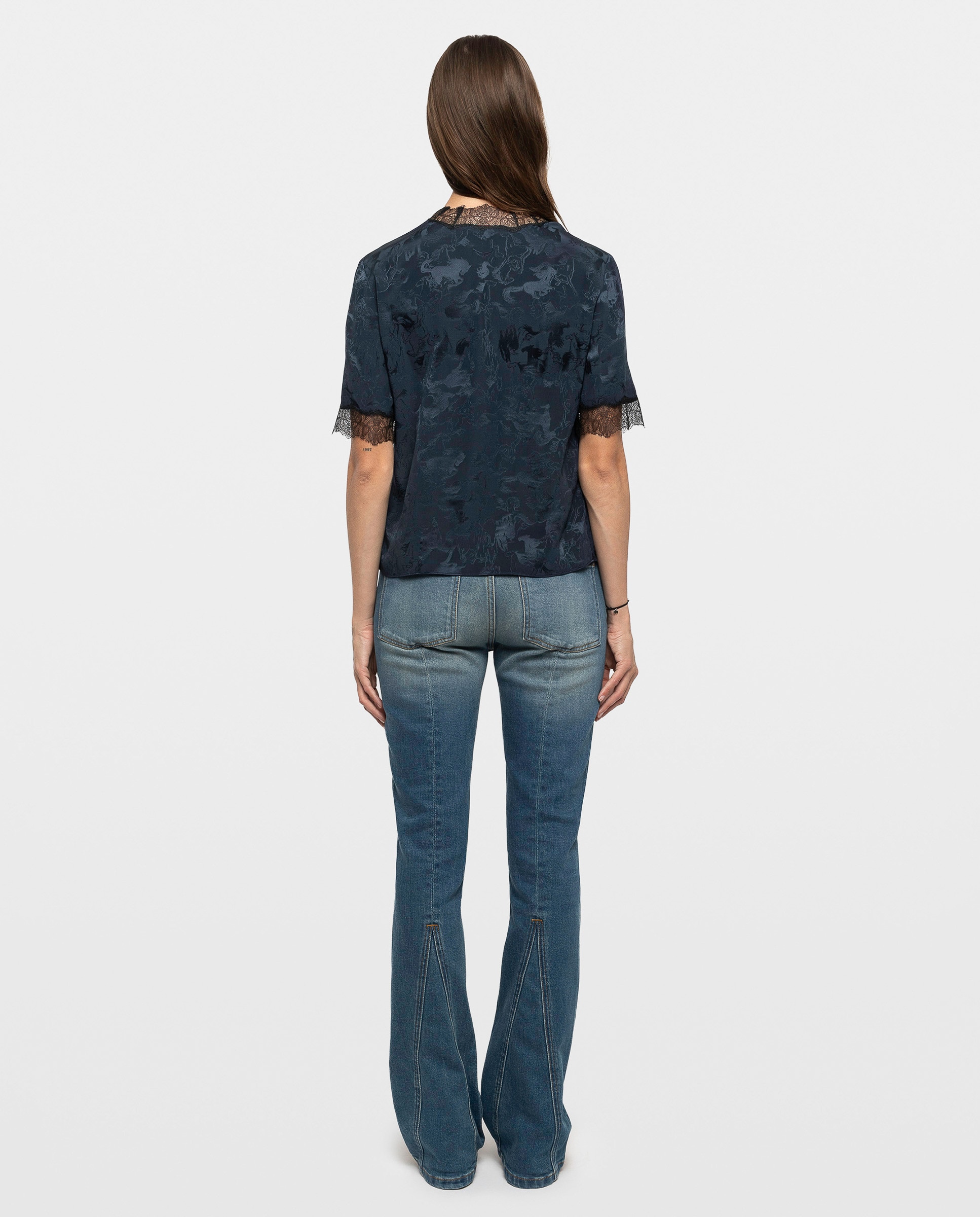 Top lencero de mujer 100% seda de manga corta - Zadig & Voltaire - Azul marino Azul marino-2