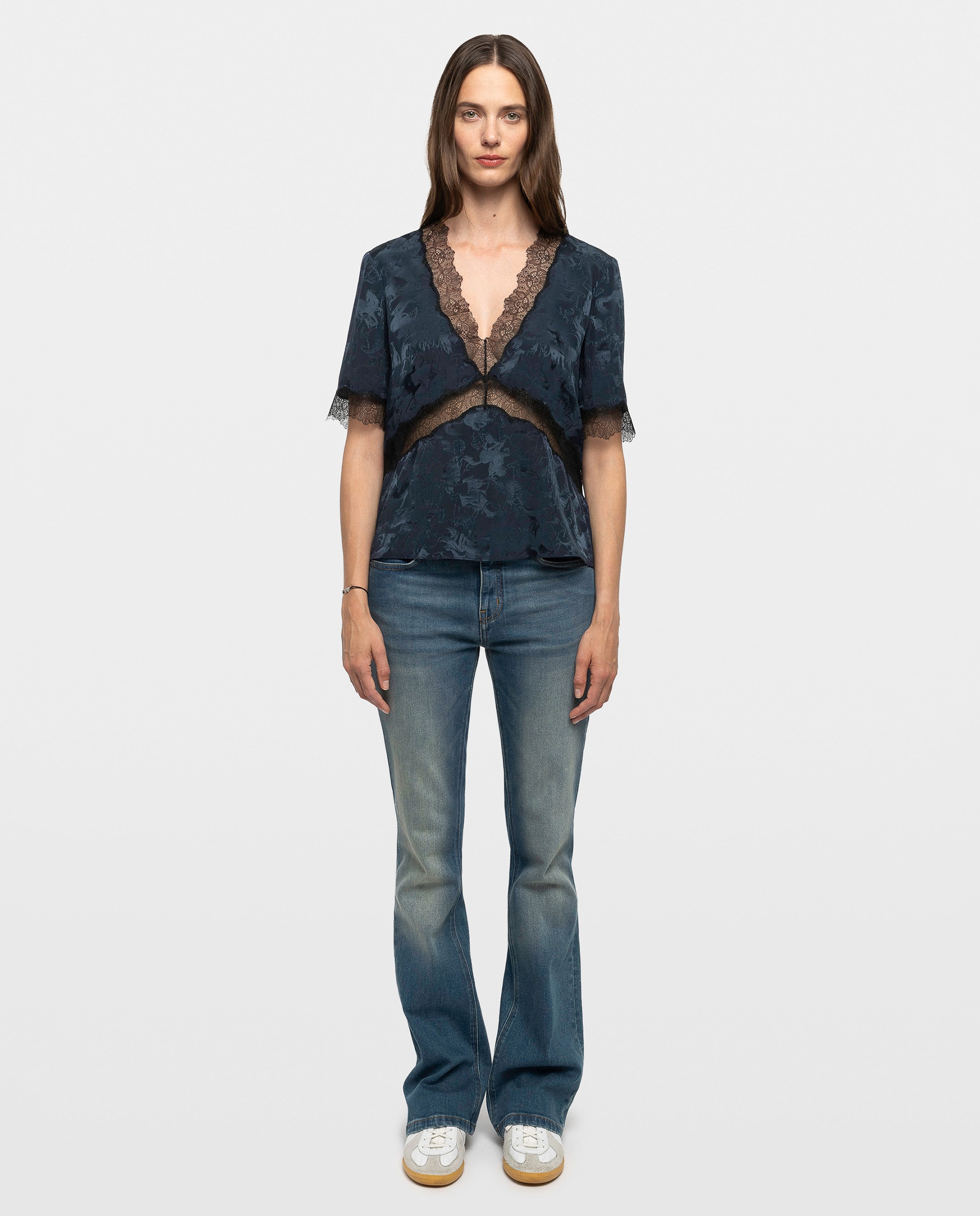Top lencero de mujer 100% seda de manga corta - Zadig & Voltaire - Azul marino Azul marino-3