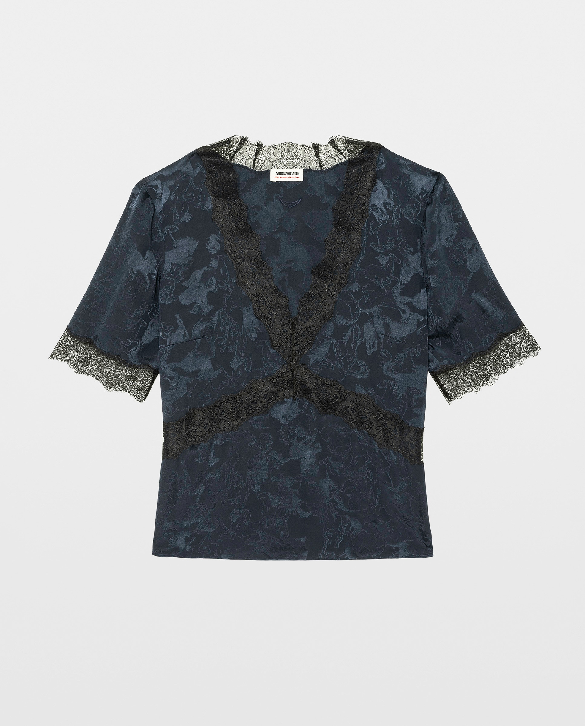 Top lencero de mujer 100% seda de manga corta - Zadig & Voltaire - Azul marino Azul marino-5