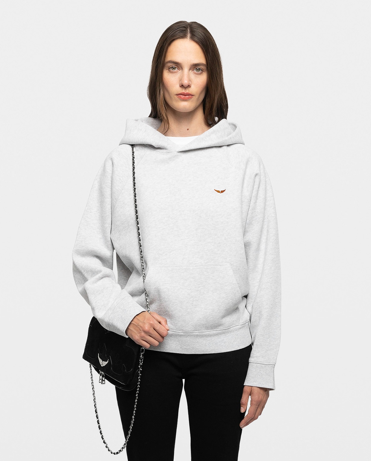 Sudadera de mujer con capucha y manga larga, con estampado de caballo y alas de strass, de algodón - Zadig & Voltaire - Gris claro Gris claro-1