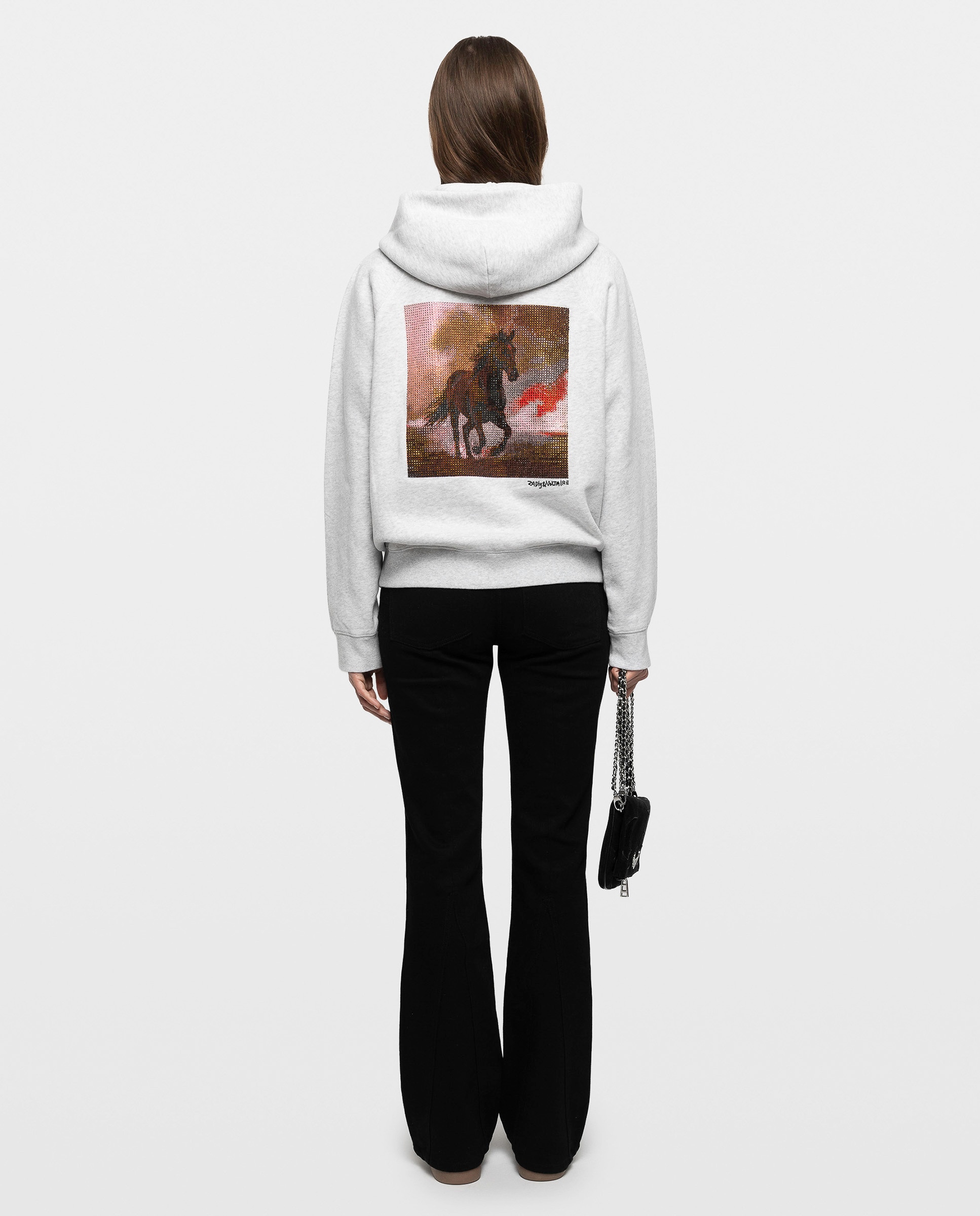 Sudadera de mujer con capucha y manga larga, con estampado de caballo y alas de strass, de algodón - Zadig & Voltaire - Gris claro Gris claro-2