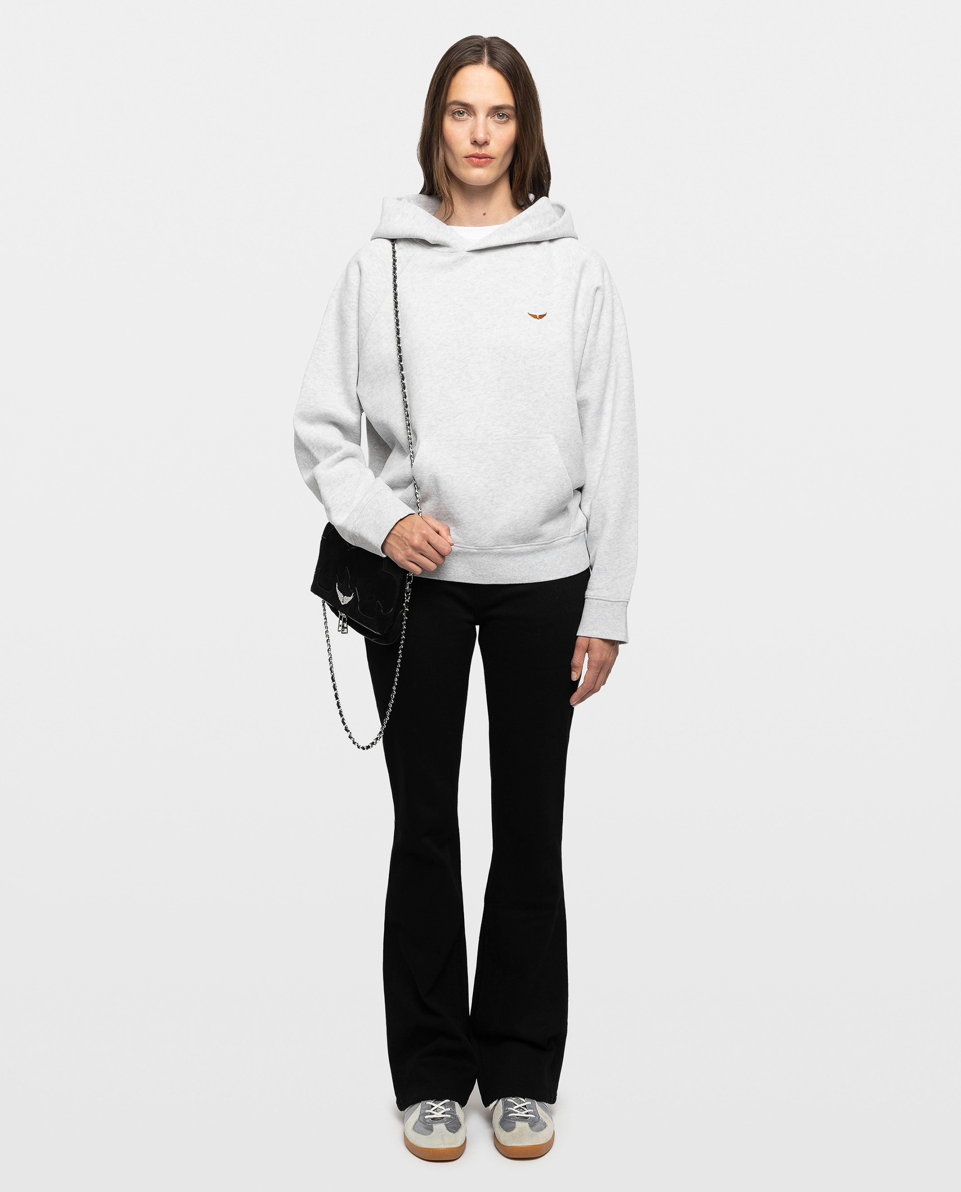 Sudadera de mujer con capucha y manga larga, con estampado de caballo y alas de strass, de algodón - Zadig & Voltaire - Gris claro Gris claro-3