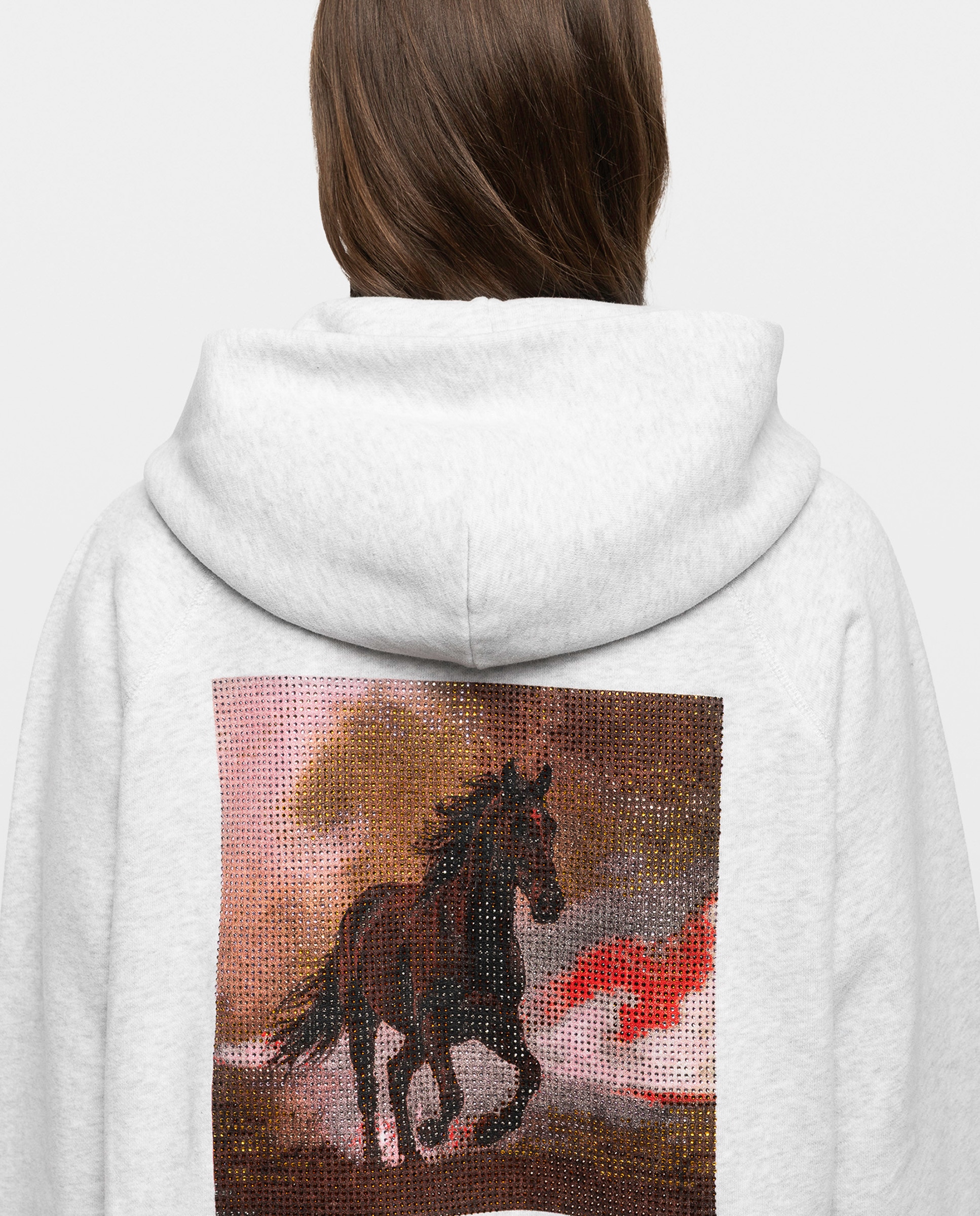 Sudadera de mujer con capucha y manga larga, con estampado de caballo y alas de strass, de algodón - Zadig & Voltaire - Gris claro Gris claro-4