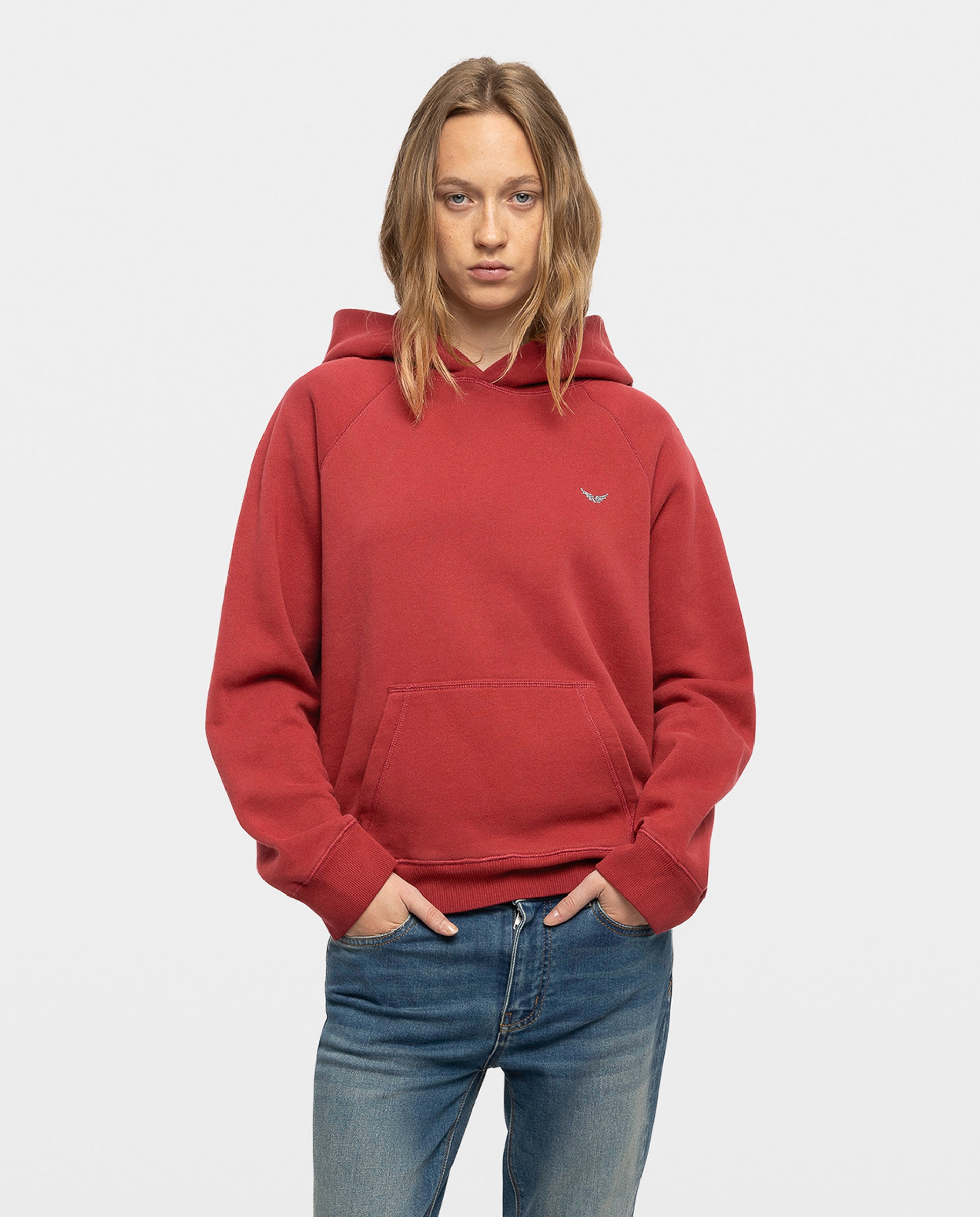 Imagen 0 de Sudadera de mujer con capucha 100% algodón con strass en la espalda Rojo
