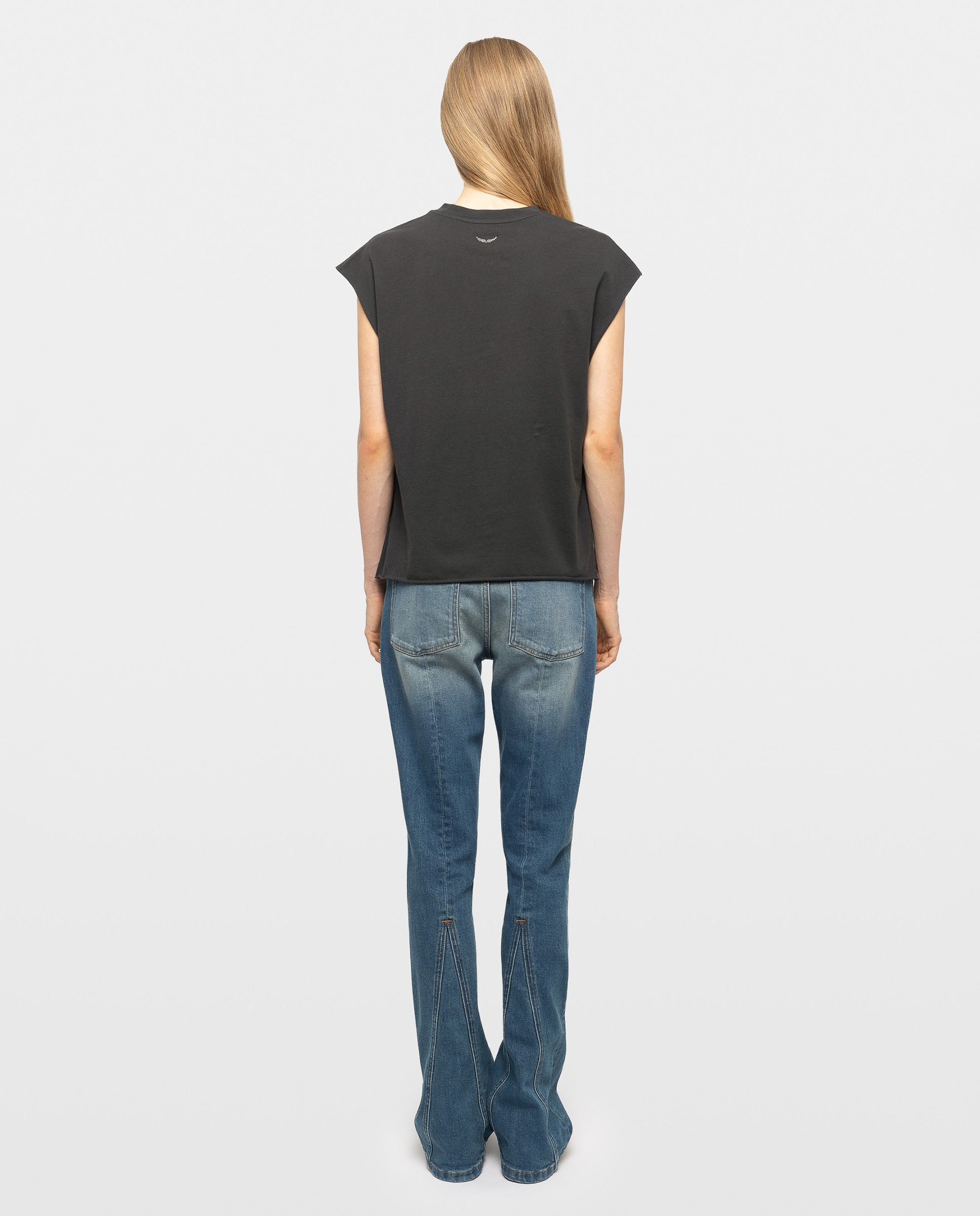 Camiseta de mujer sin mangas con estampado de moto y strass en algodón - Zadig & Voltaire - Gris oscuro Gris oscuro-2