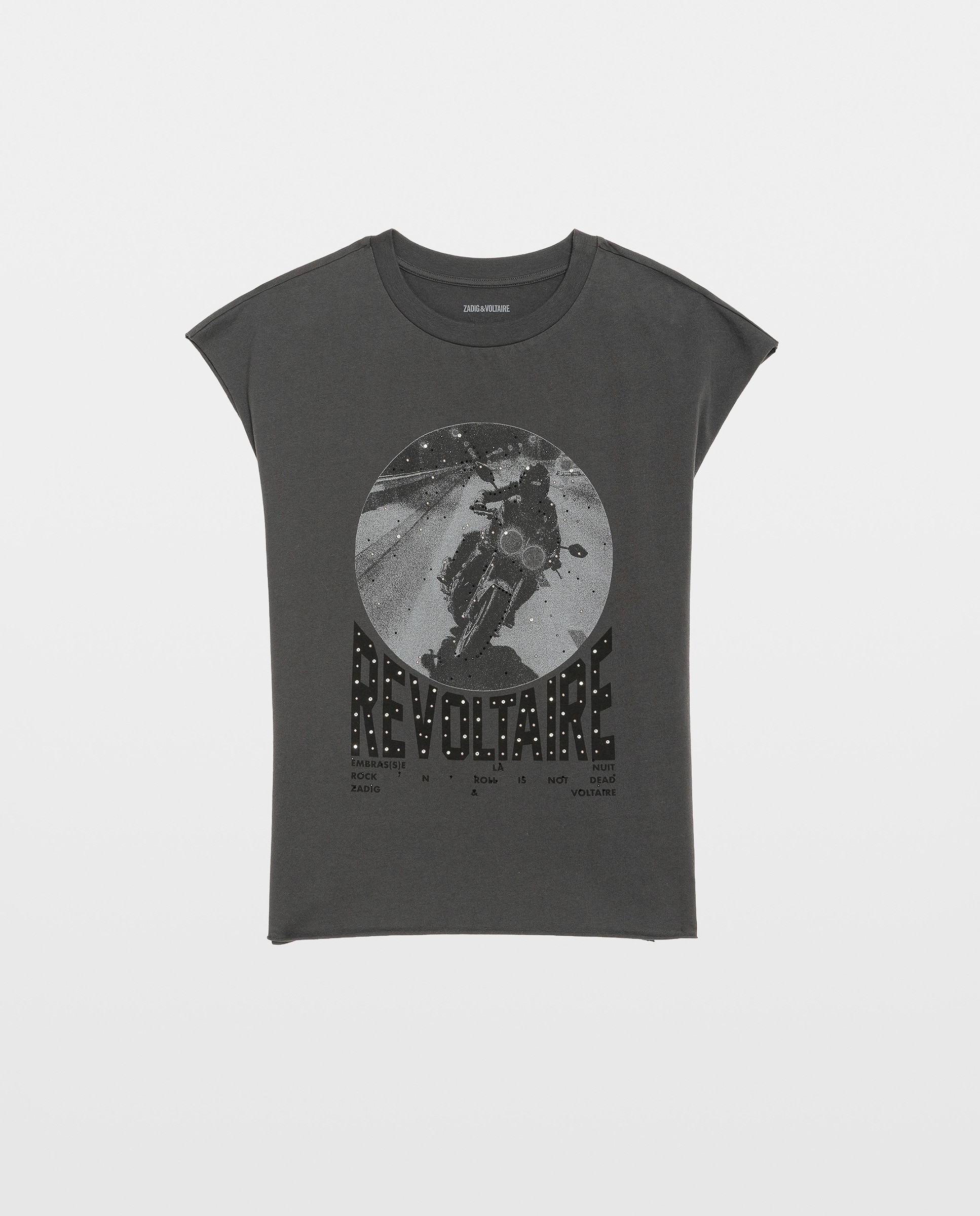 Camiseta de mujer sin mangas con estampado de moto y strass en algodón - Zadig & Voltaire - Gris oscuro Gris oscuro-5