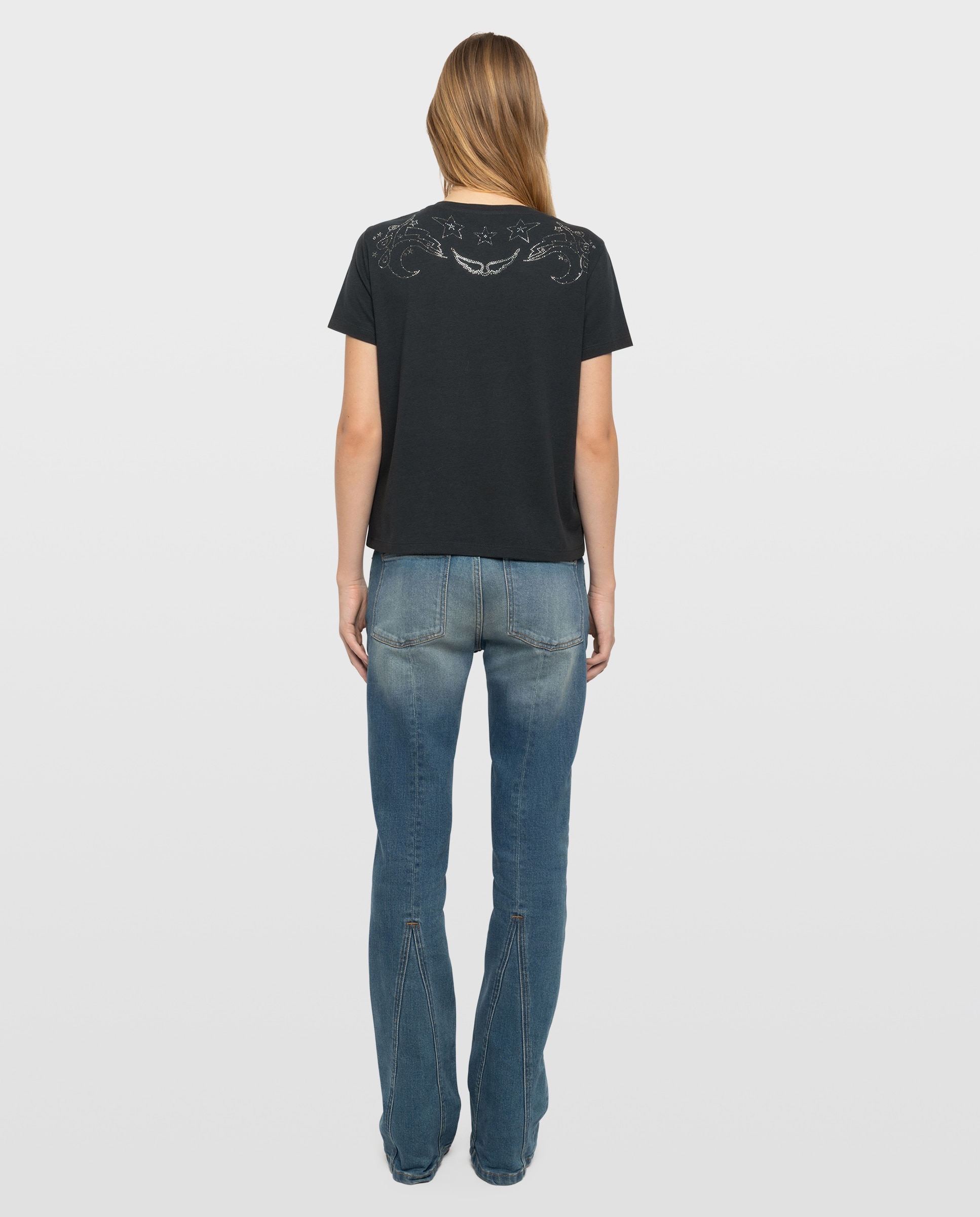 Imagen 2 de Camiseta de mujer 100% algodón de manga corta con strass - Zadig & Voltaire - Gris oscuro Gris oscuro