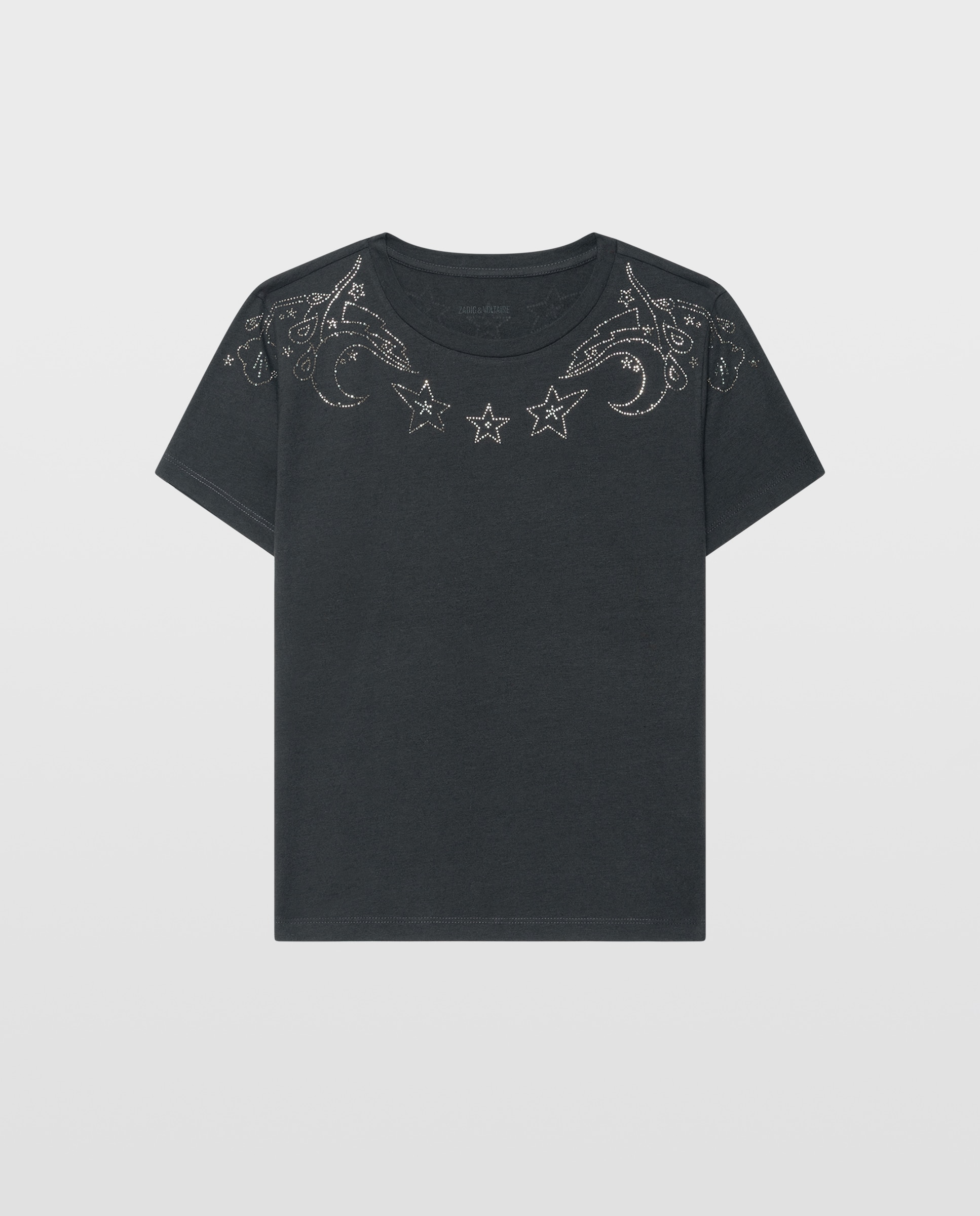 Imagen 4 de Camiseta de mujer 100% algodón de manga corta con strass - Zadig & Voltaire - Gris oscuro Gris oscuro