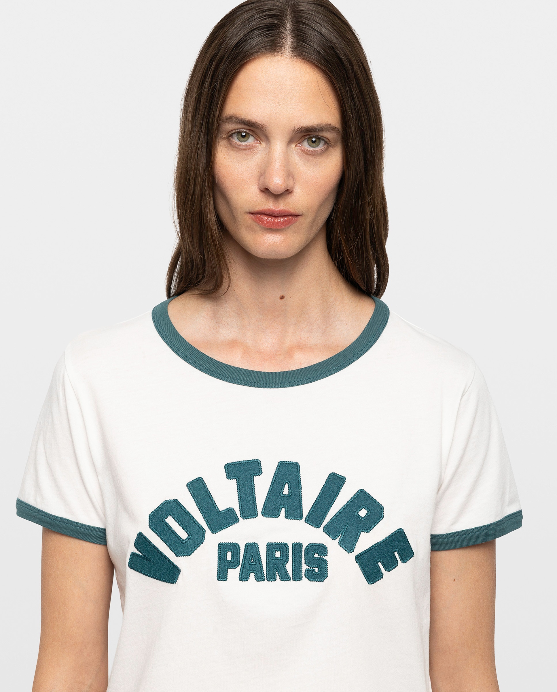 Camiseta de mujer de mangas cortas de cuello redondo de algodón con escritura - Zadig & Voltaire - Blanco Blanco-4