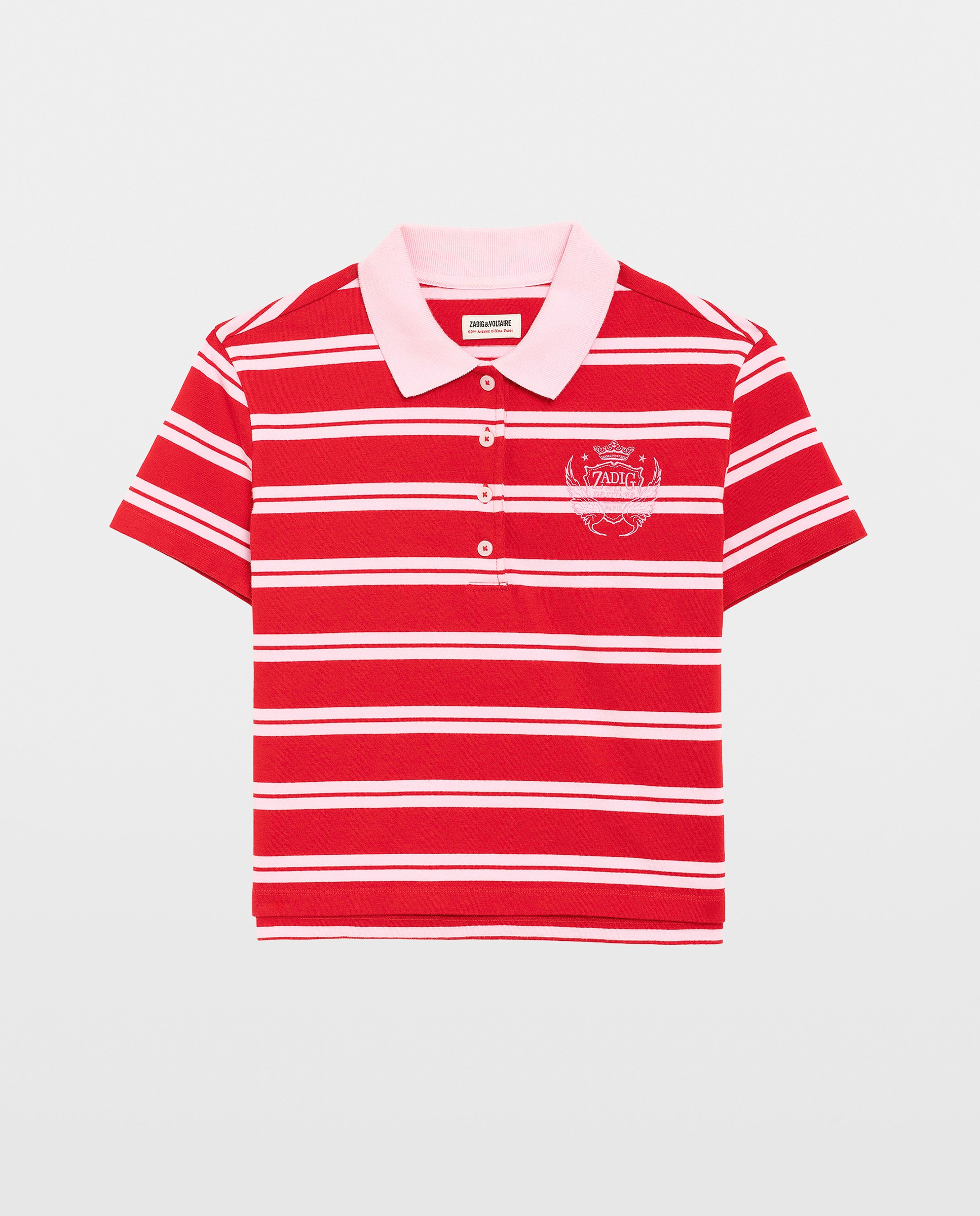 Polo de mujer de rayas con blasón bordado de mangas cortas de algodón - Zadig & Voltaire - Rojo Rojo-5