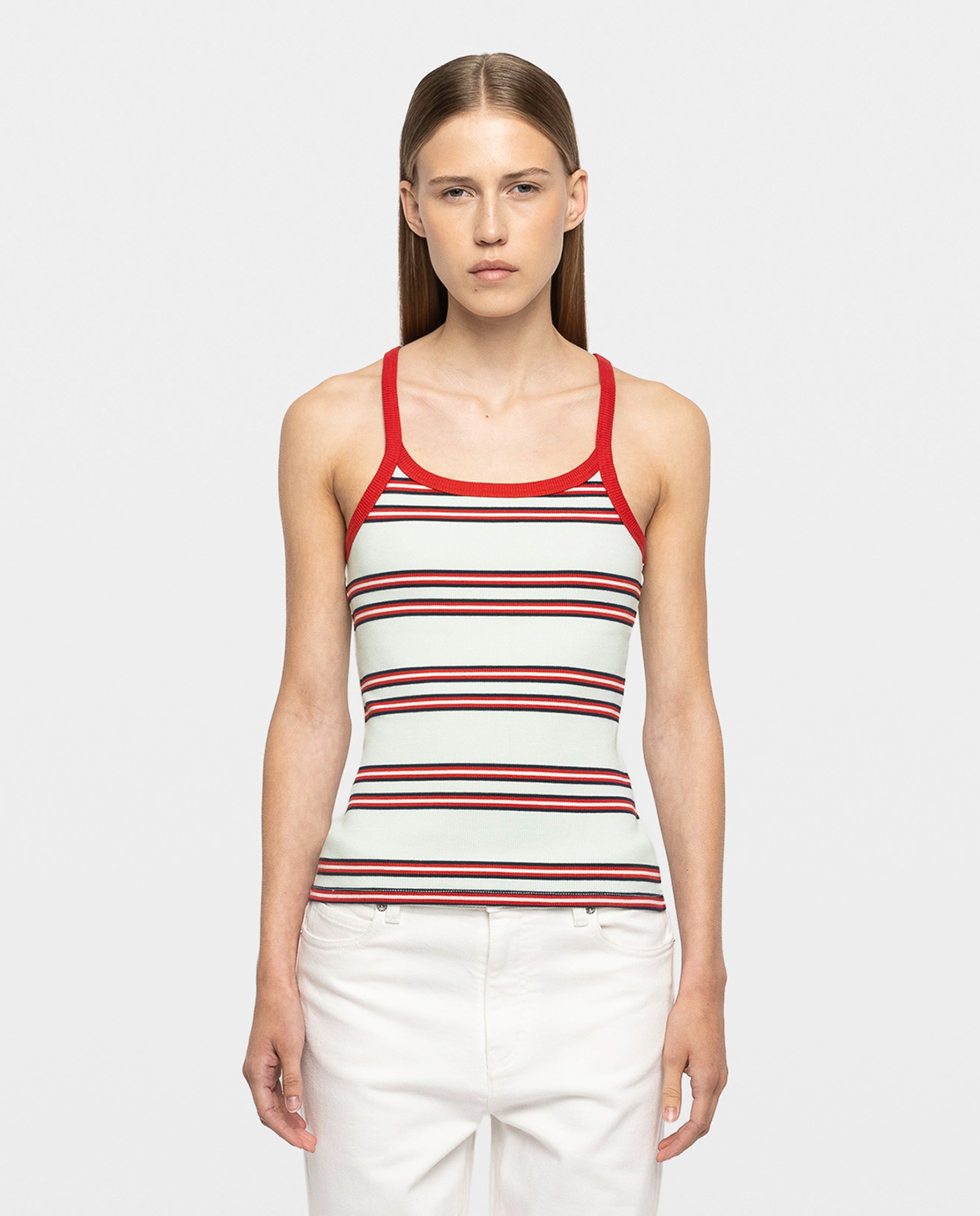 Camiseta sin mangas de mujer de cuello redondo a rayas de algodón - Zadig & Voltaire - Azul claro Azul claro-1