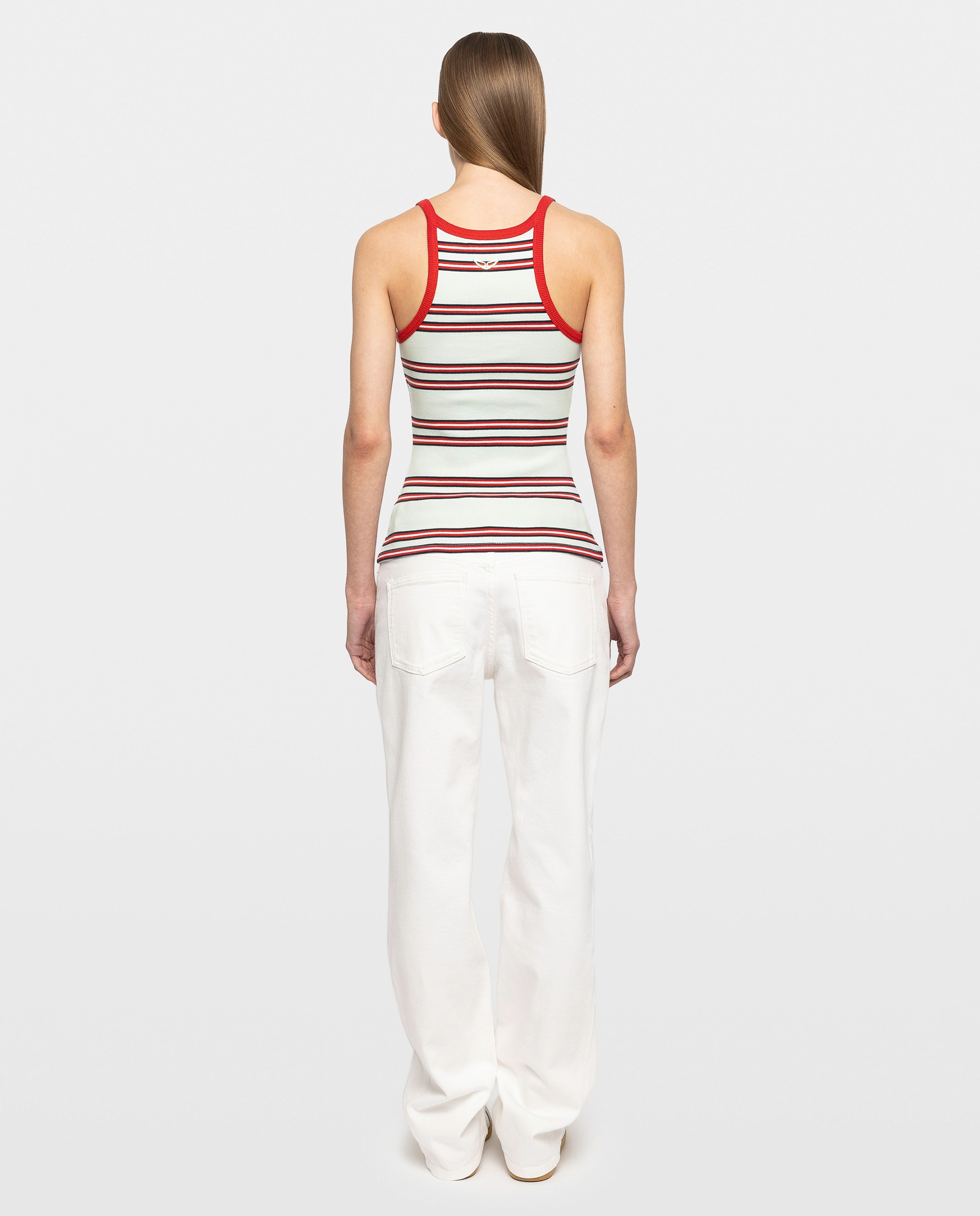 Camiseta sin mangas de mujer de cuello redondo a rayas de algodón - Zadig & Voltaire - Azul claro Azul claro-2