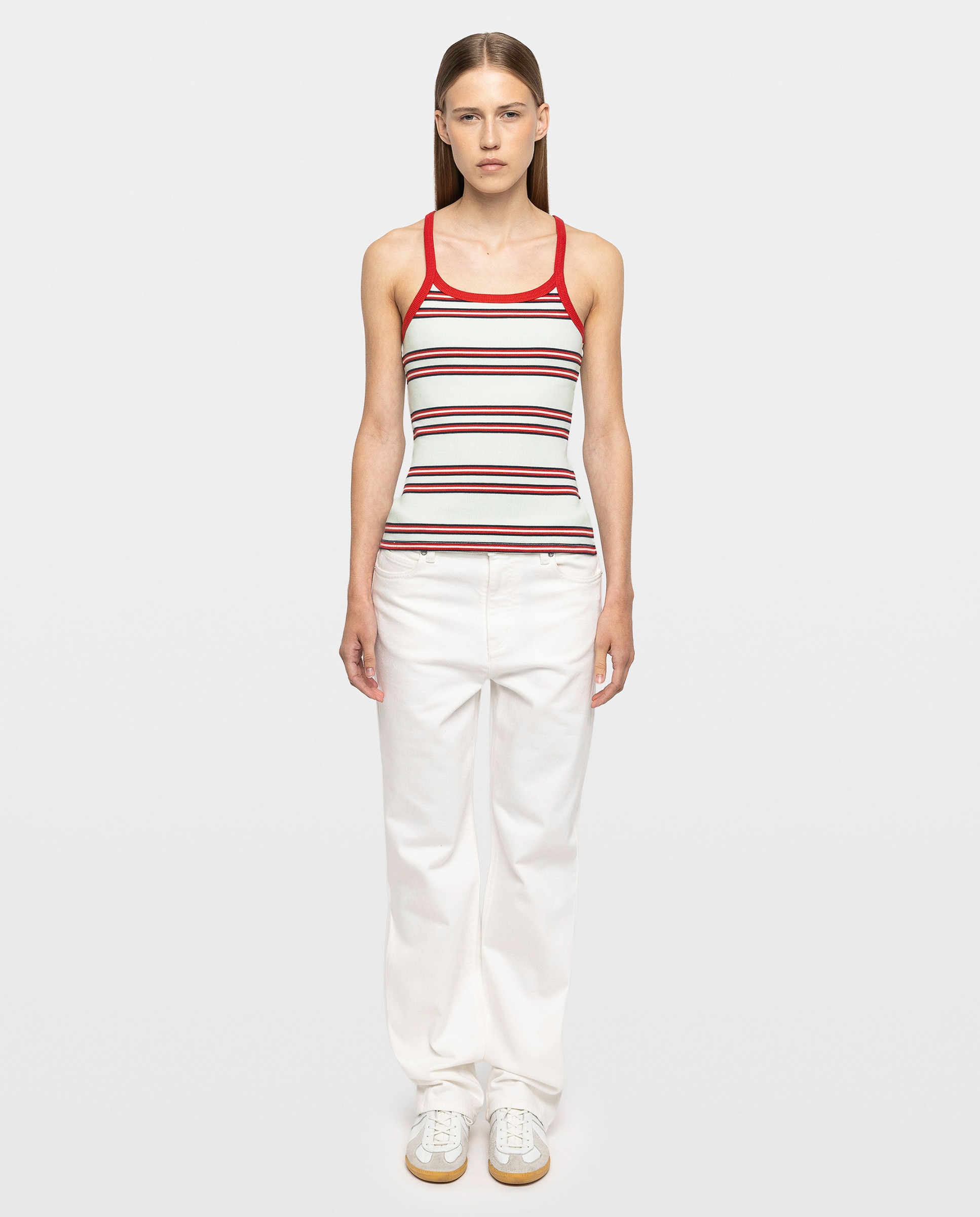 Camiseta sin mangas de mujer de cuello redondo a rayas de algodón - Zadig & Voltaire - Azul claro Azul claro-3