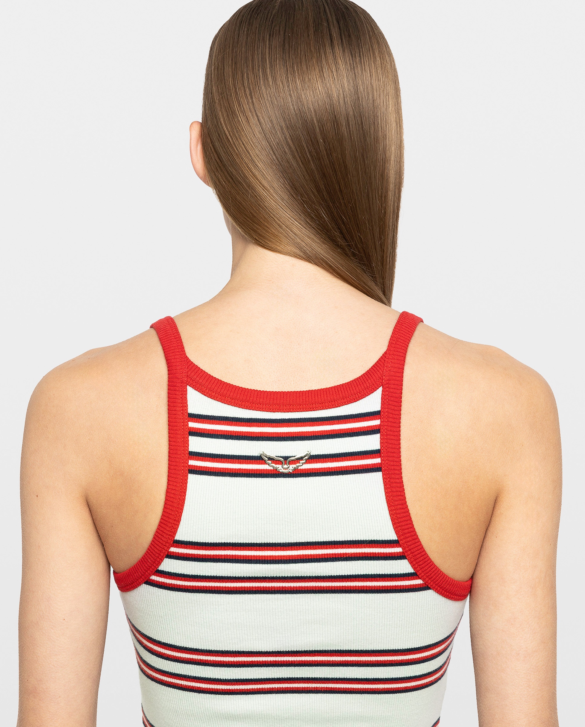 Camiseta sin mangas de mujer de cuello redondo a rayas de algodón - Zadig & Voltaire - Azul claro Azul claro-4