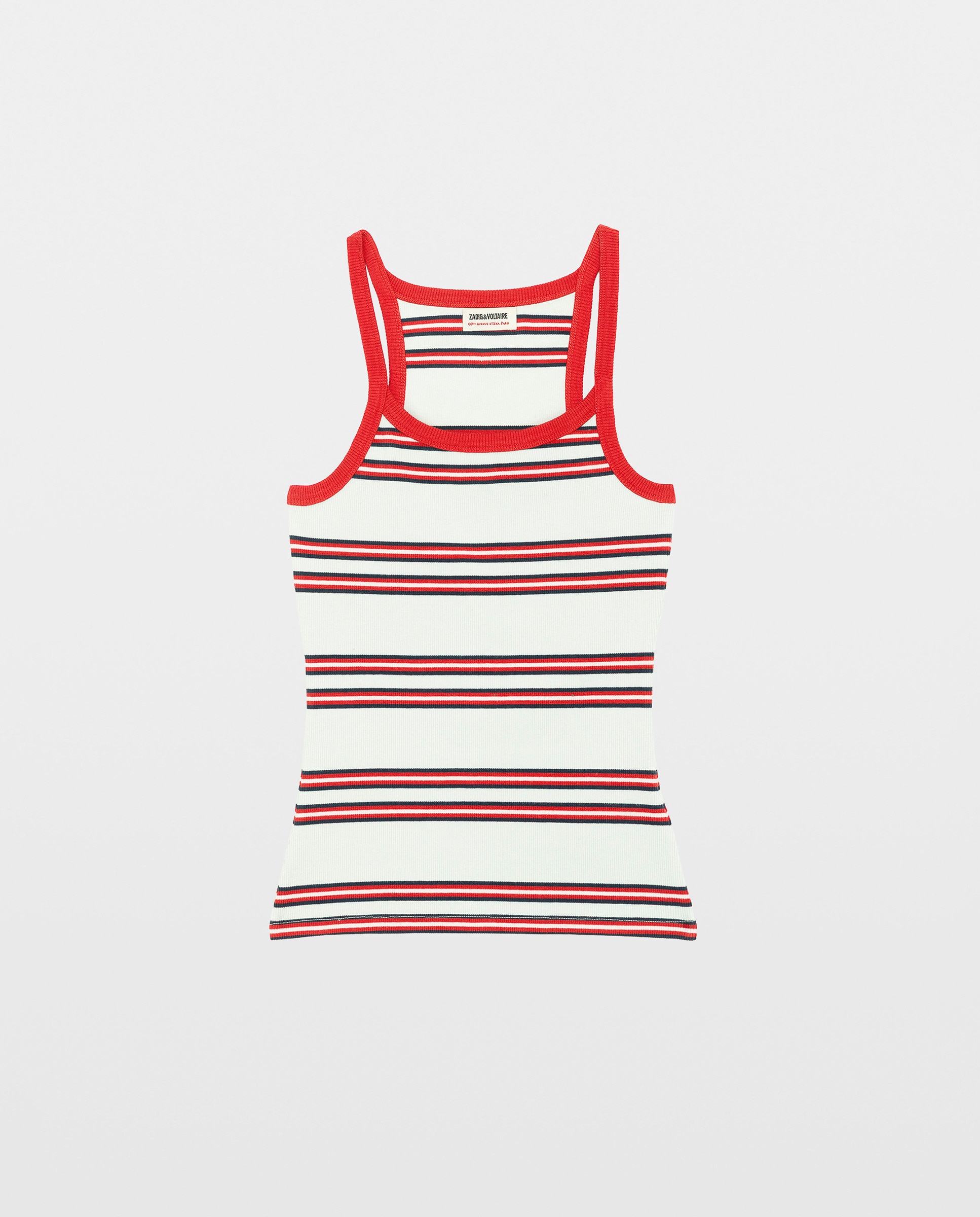 Camiseta sin mangas de mujer de cuello redondo a rayas de algodón - Zadig & Voltaire - Azul claro Azul claro-5