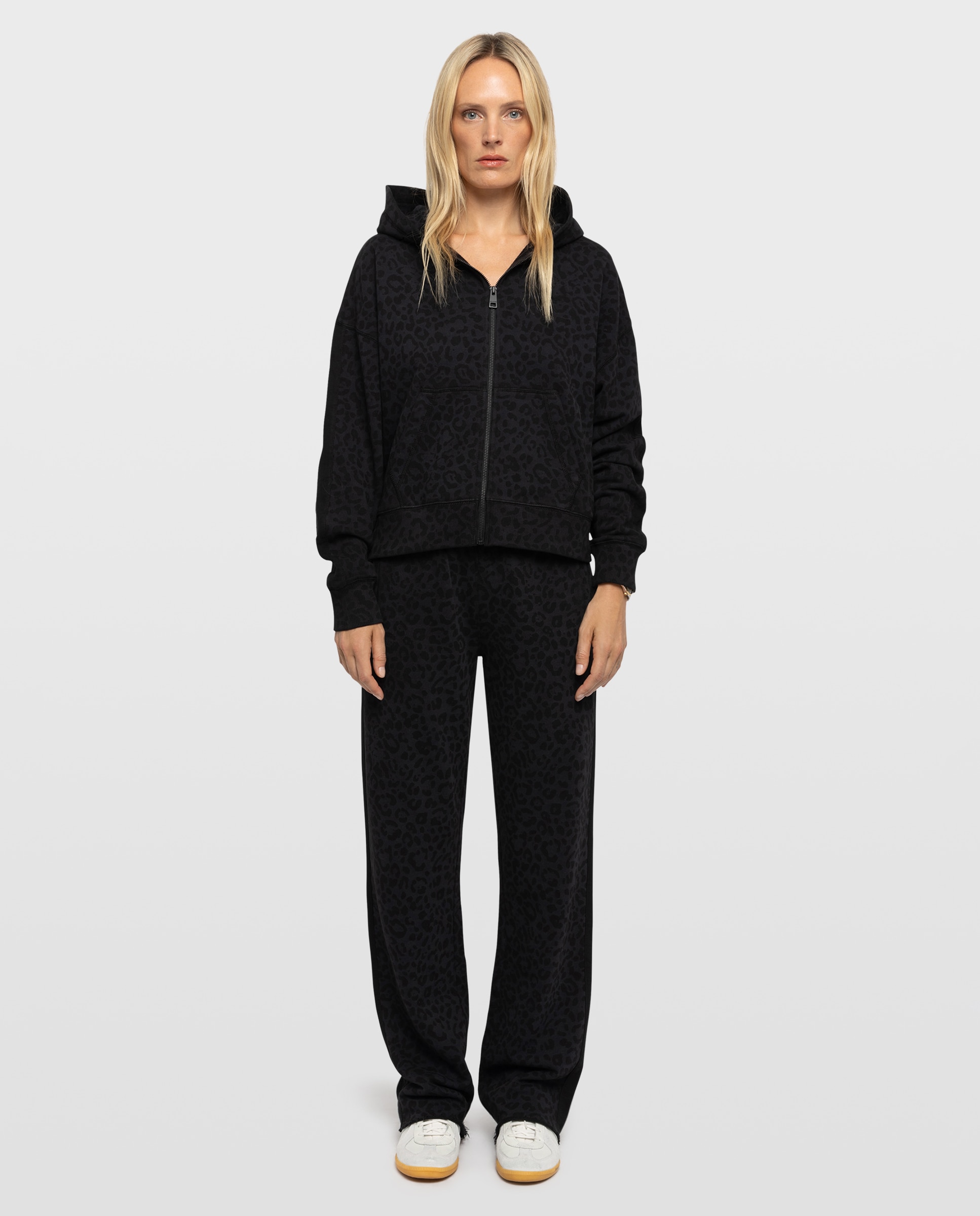 Sudadera con cremallera de mujer con capucha de manga larga con estampado de leopardo de algodón - Zadig & Voltaire - Gris oscuro Gris oscuro-3