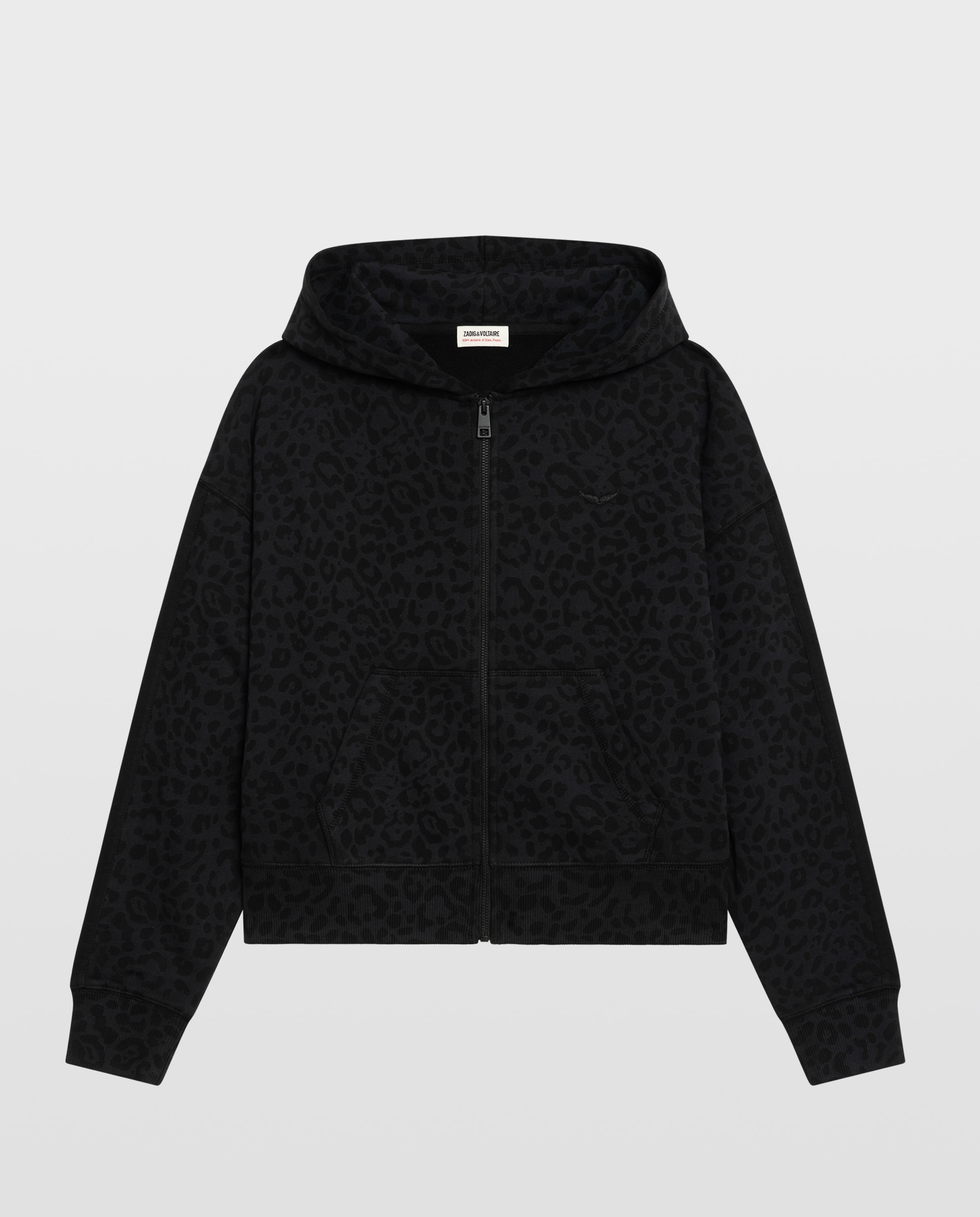 Sudadera con cremallera de mujer con capucha de manga larga con estampado de leopardo de algodón - Zadig & Voltaire - Gris oscuro Gris oscuro-4