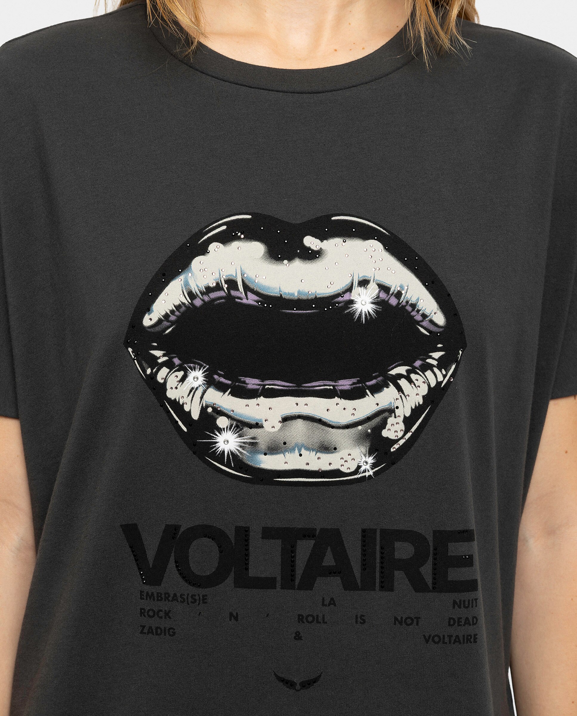 Camiseta de mujer de manga corta con estampado y strass - Zadig & Voltaire - Gris oscuro Gris oscuro-5