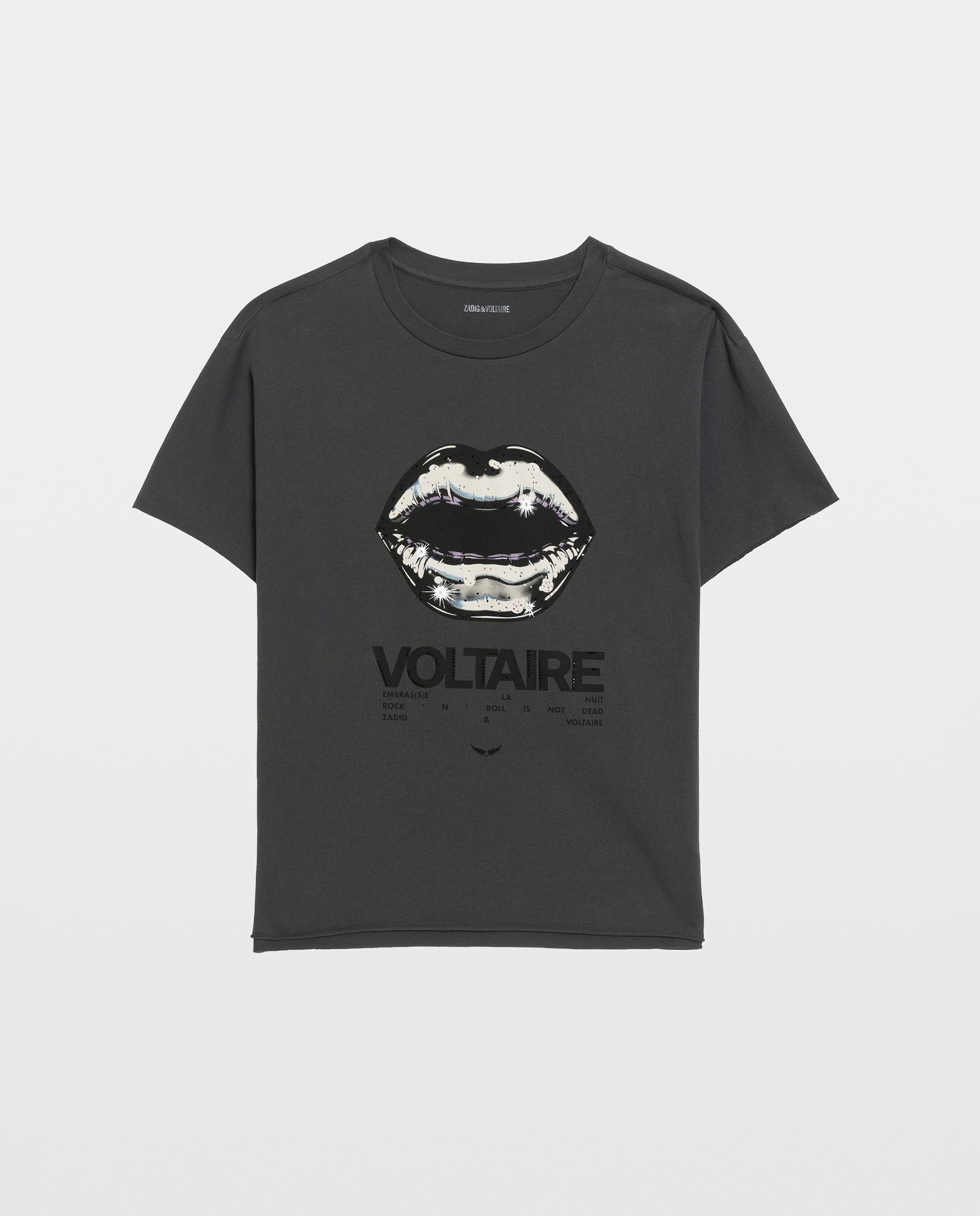 Camiseta de mujer de manga corta con estampado y strass - Zadig & Voltaire - Gris oscuro Gris oscuro-4
