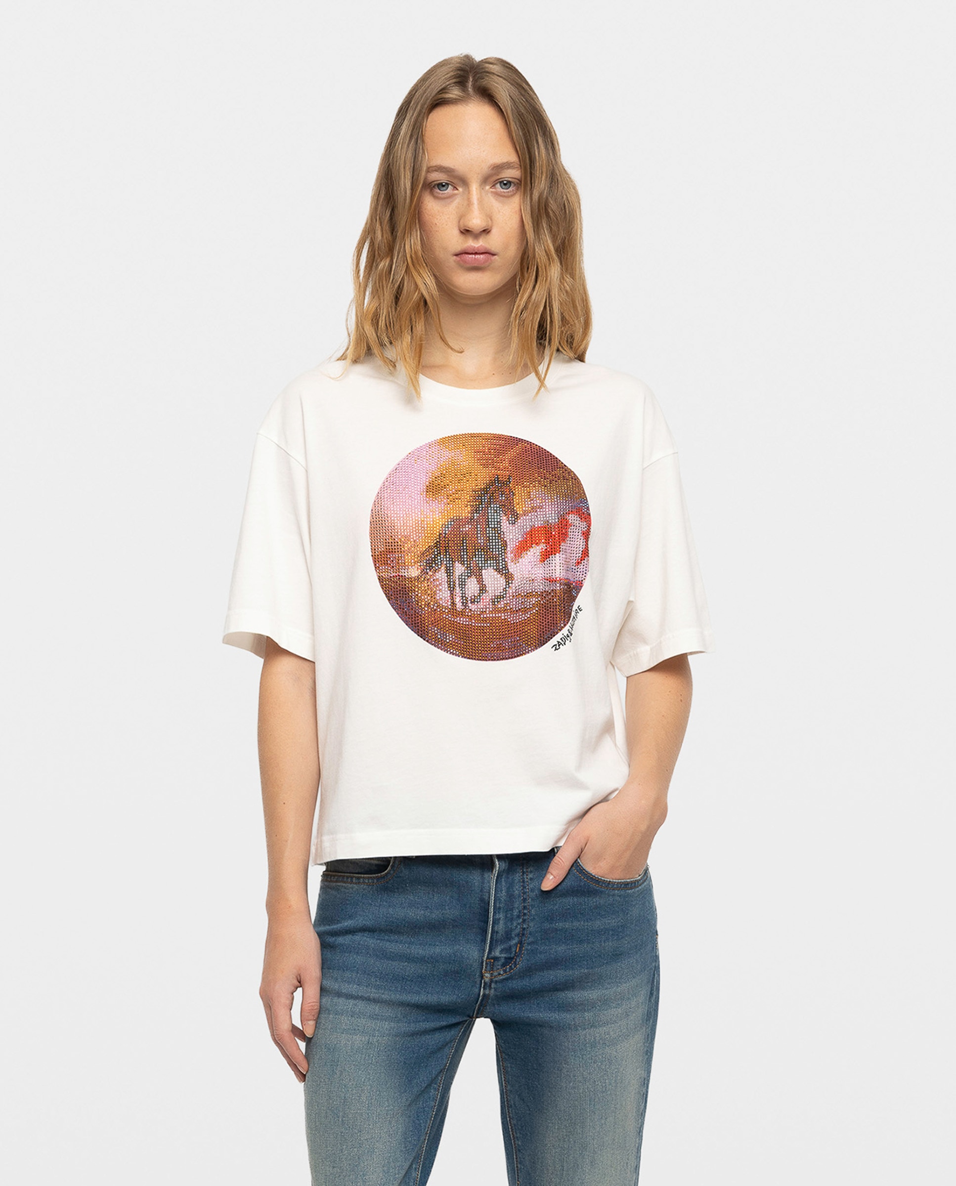 Camiseta de mujer de manga corta de algodón con strass - Zadig & Voltaire - Blanco Blanco-1