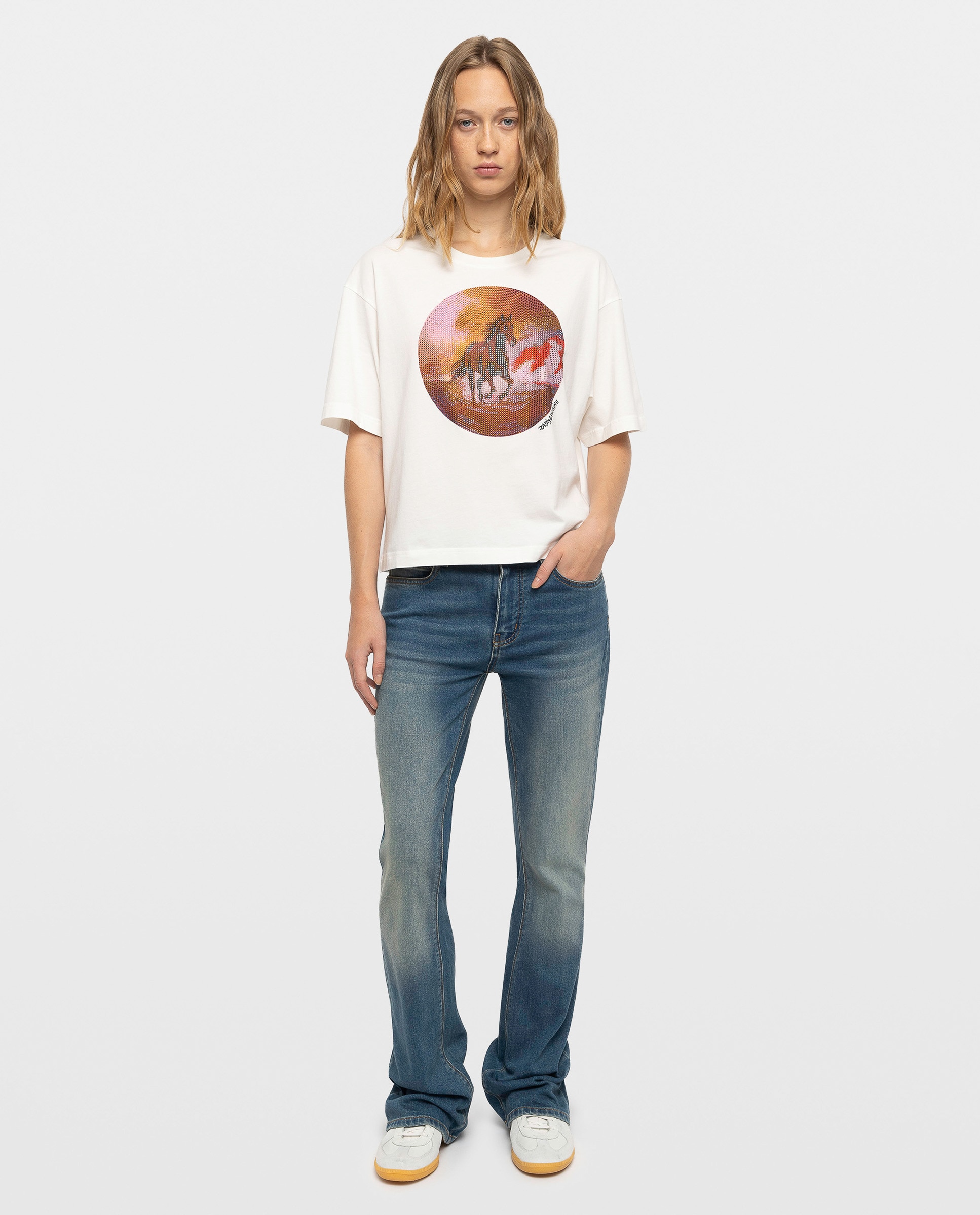 Camiseta de mujer de manga corta de algodón con strass - Zadig & Voltaire - Blanco Blanco-3