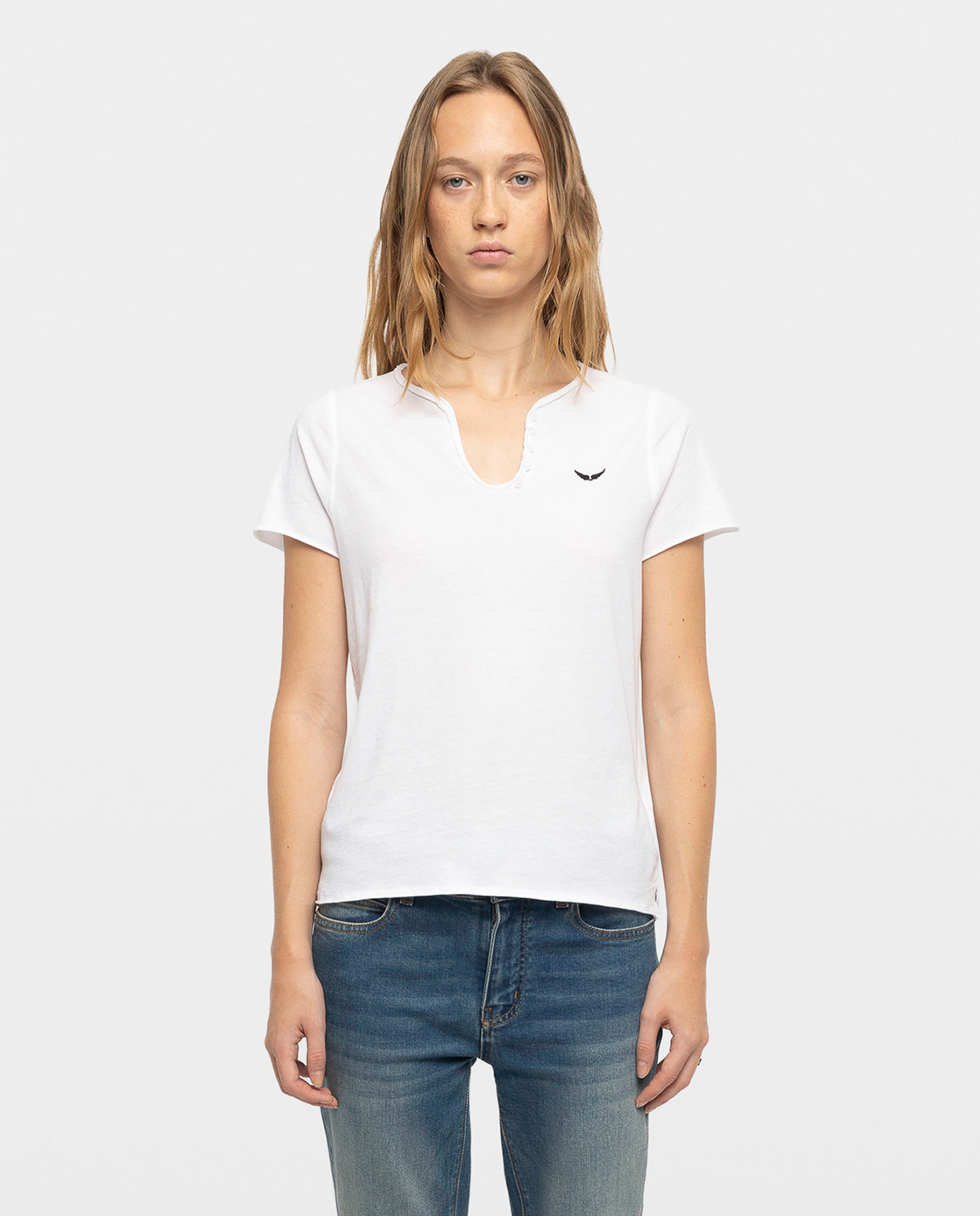 Camiseta de mujer tunecina de manga corta de algodón con estampado de serpientes - Zadig & Voltaire - Blanco Blanco-1