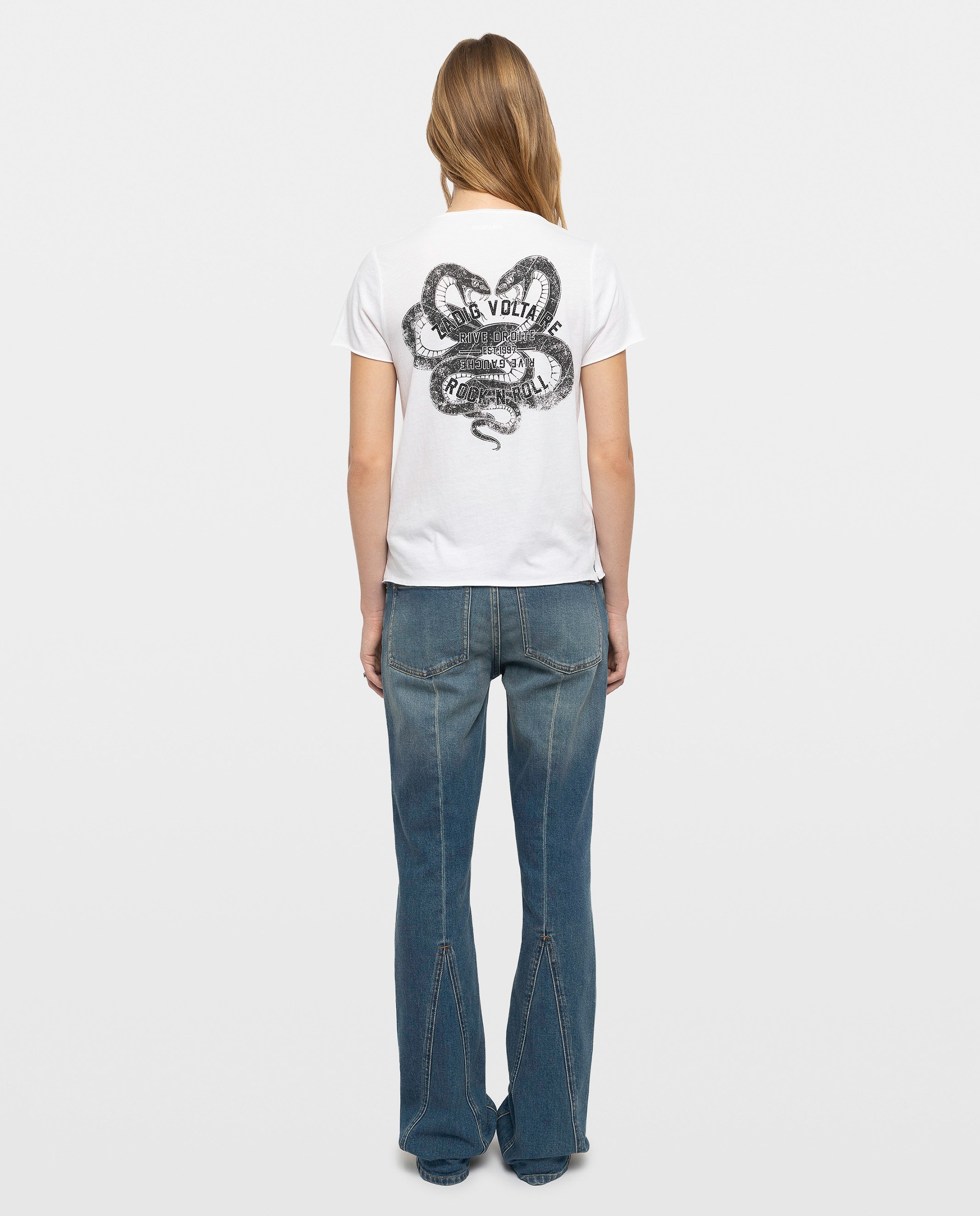 Camiseta de mujer tunecina de manga corta de algodón con estampado de serpientes - Zadig & Voltaire - Blanco Blanco-2