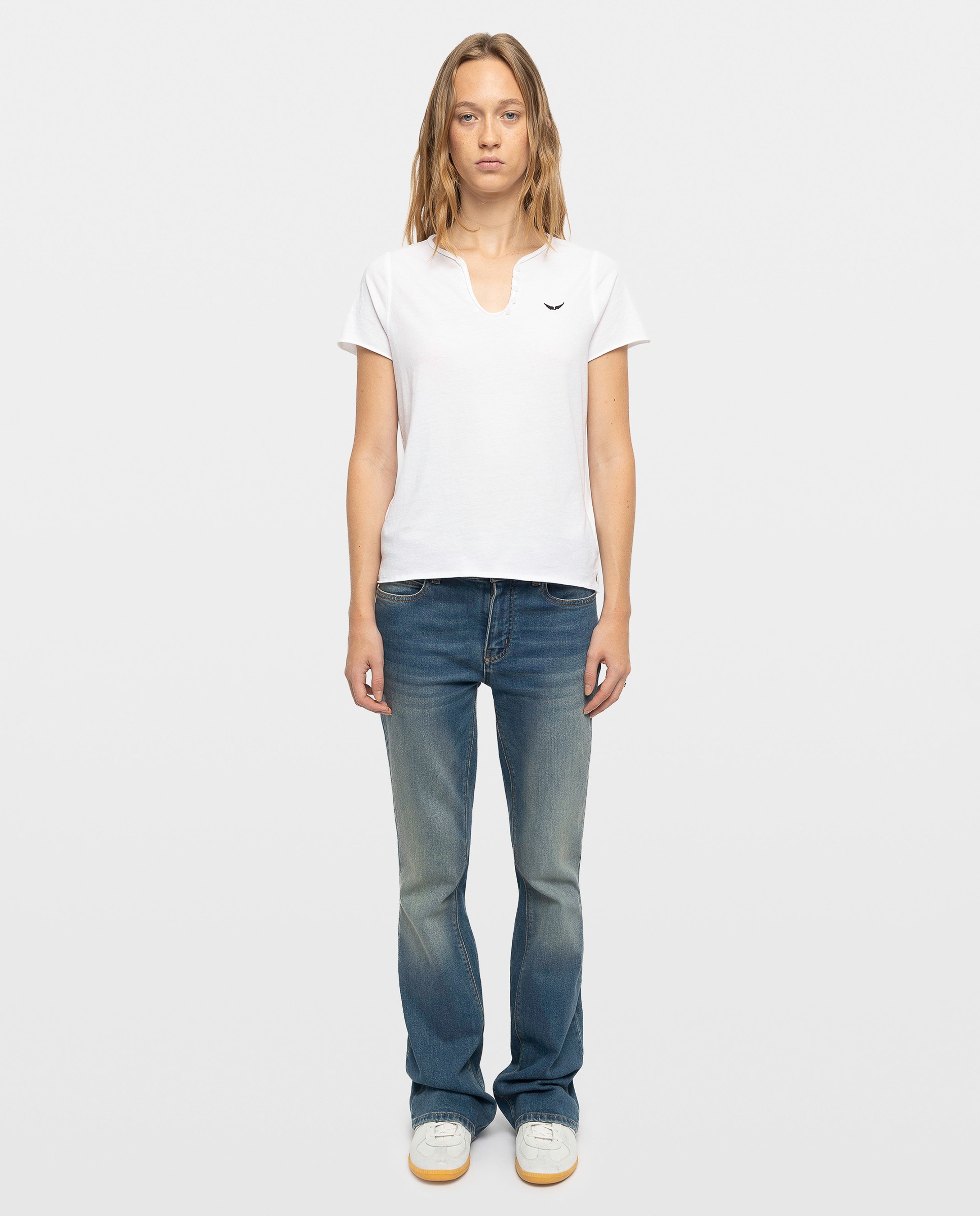 Camiseta de mujer tunecina de manga corta de algodón con estampado de serpientes - Zadig & Voltaire - Blanco Blanco-3