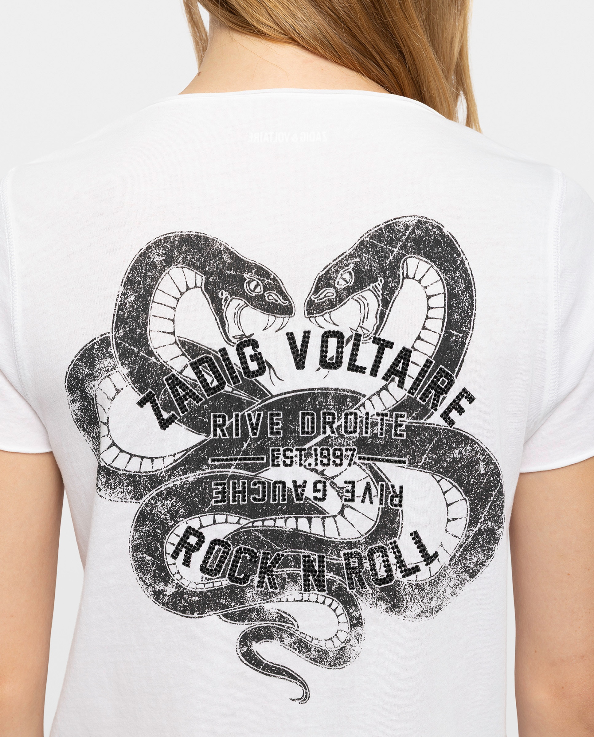 Camiseta de mujer tunecina de manga corta de algodón con estampado de serpientes - Zadig & Voltaire - Blanco Blanco-4