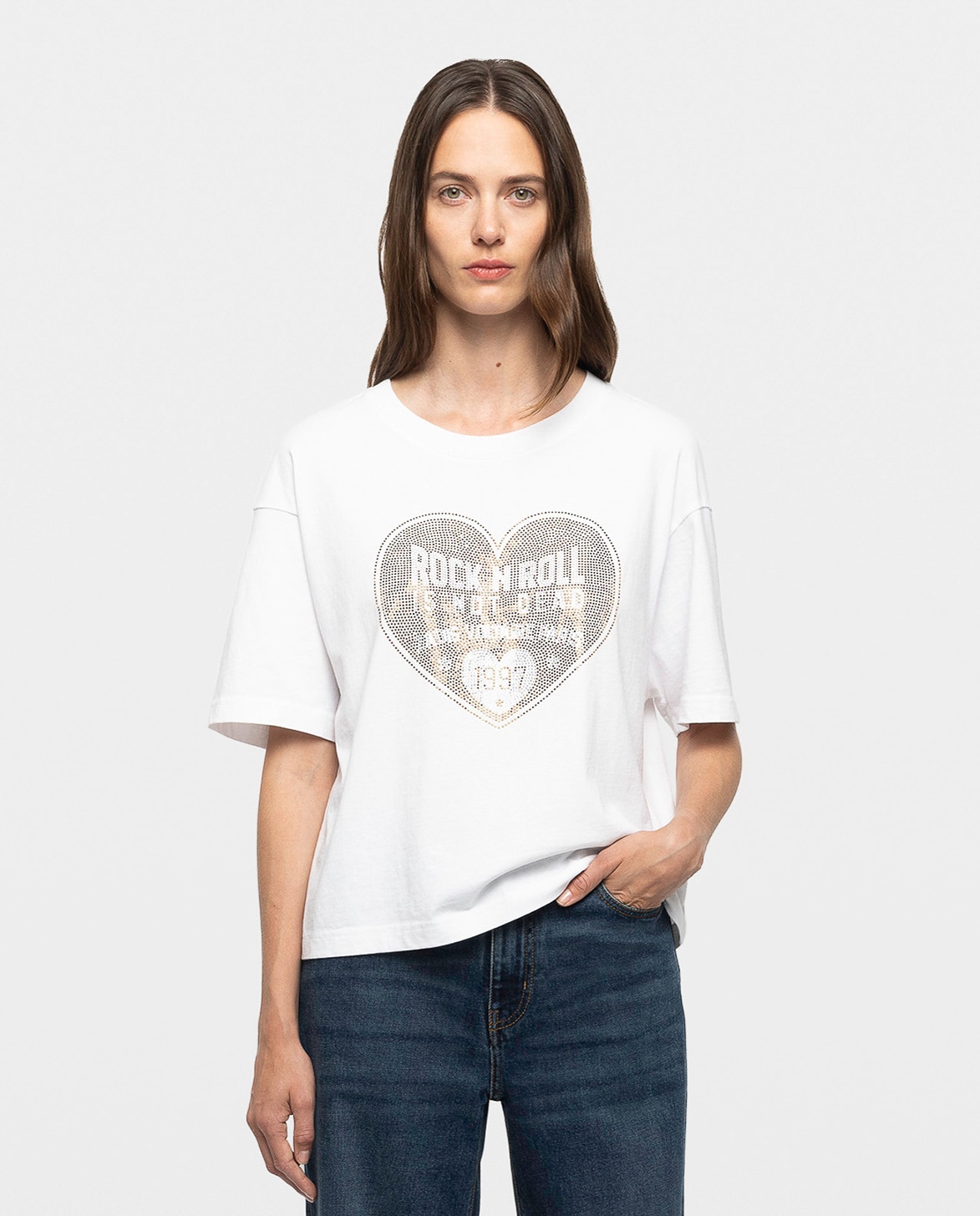 Camiseta de mujer de manga corta de algodón con corazón de strass - Zadig & Voltaire - Blanco Blanco-1