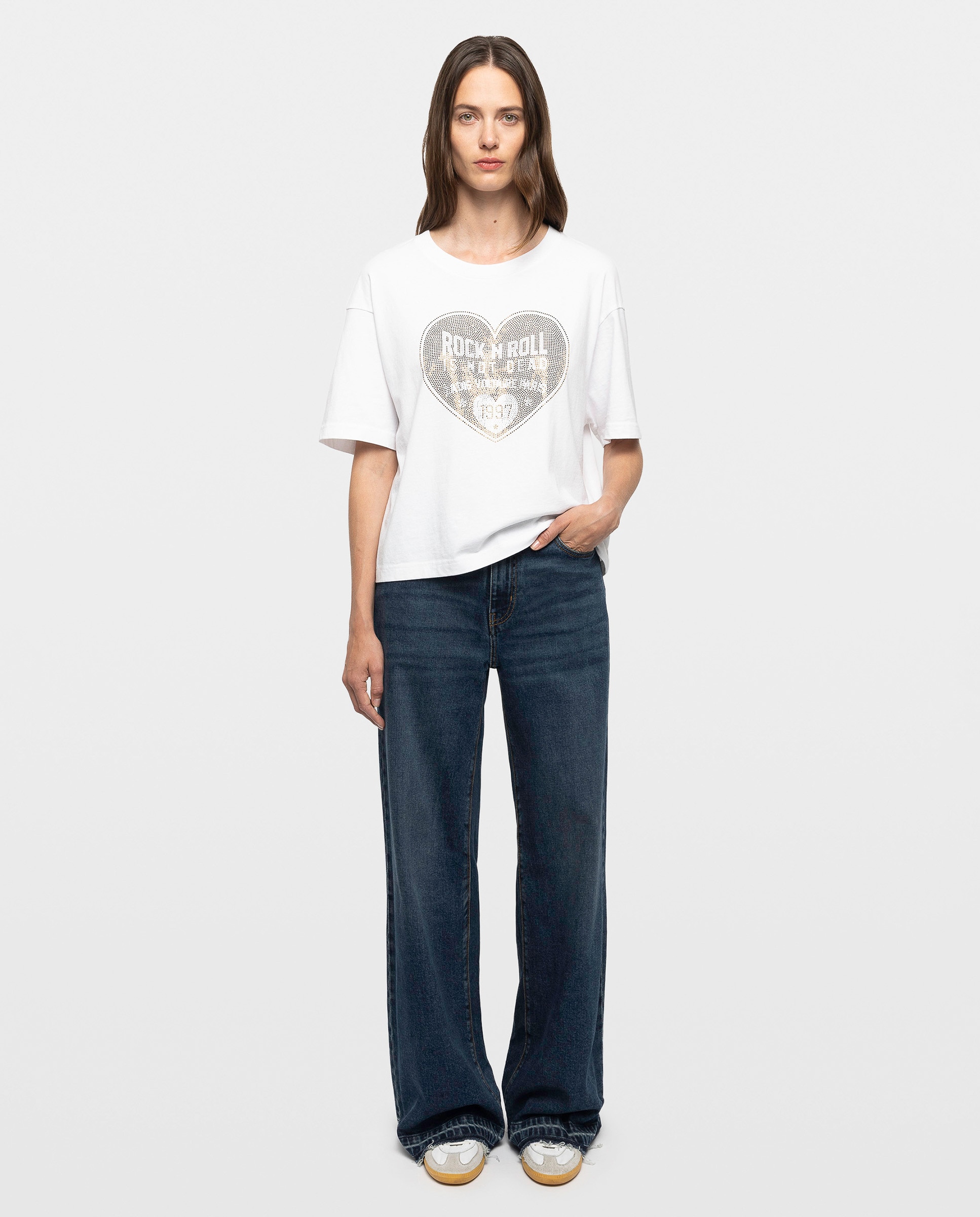 Camiseta de mujer de manga corta de algodón con corazón de strass - Zadig & Voltaire - Blanco Blanco-3
