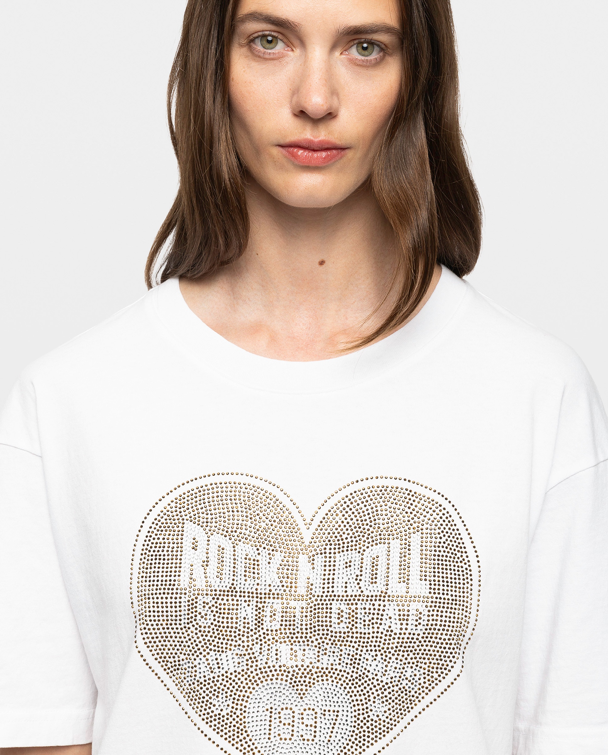 Camiseta de mujer de manga corta de algodón con corazón de strass - Zadig & Voltaire - Blanco Blanco-4