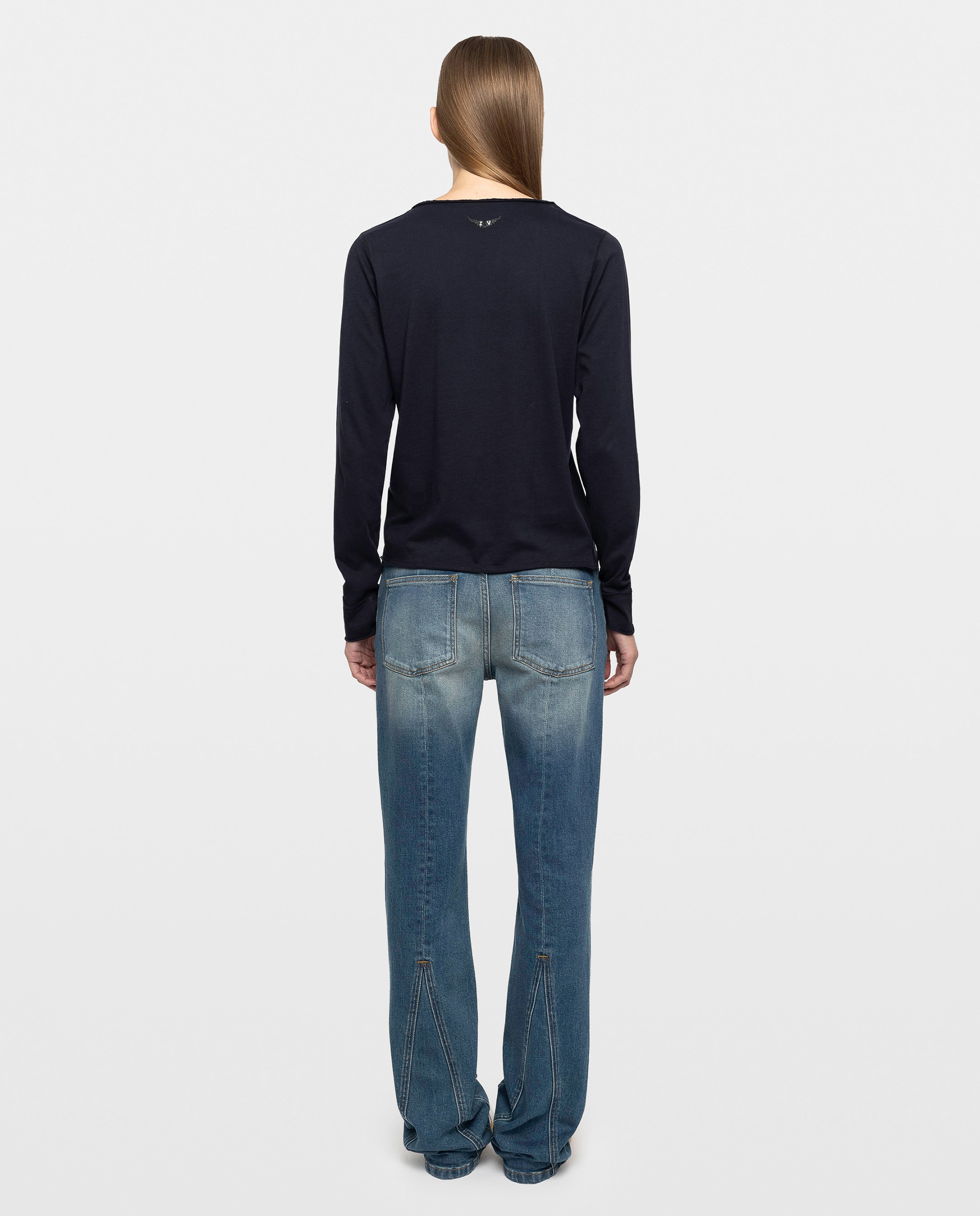 Camiseta de mujer tunecina de manga larga de algodón con alas de strass - Zadig & Voltaire - Azul marino Azul marino-2