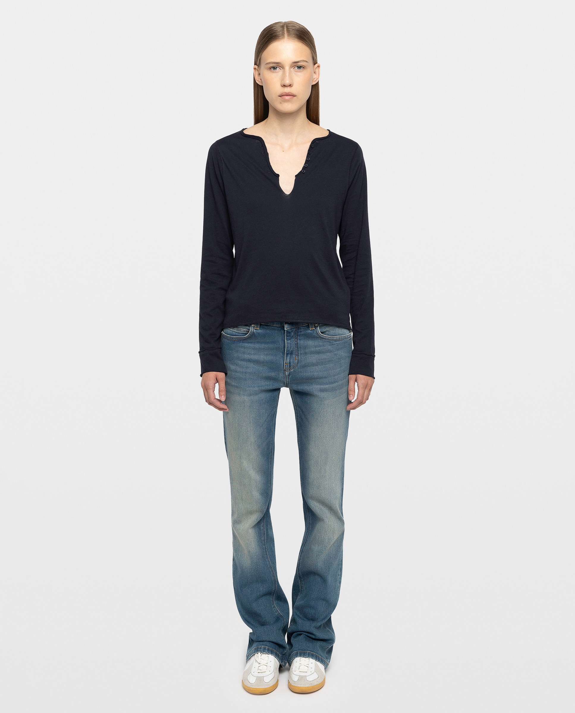 Camiseta de mujer tunecina de manga larga de algodón con alas de strass - Zadig & Voltaire - Azul marino Azul marino-3