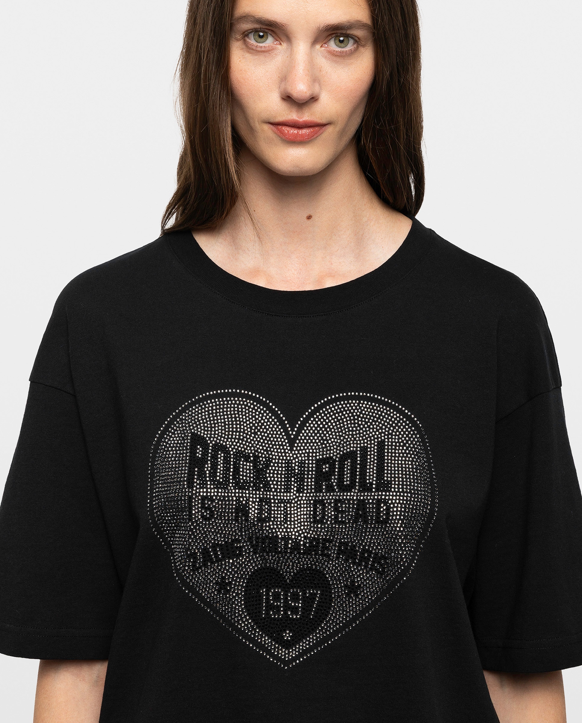 Camiseta de mujer de manga corta de algodón con corazón de strass - Zadig & Voltaire - Negro Negro-4