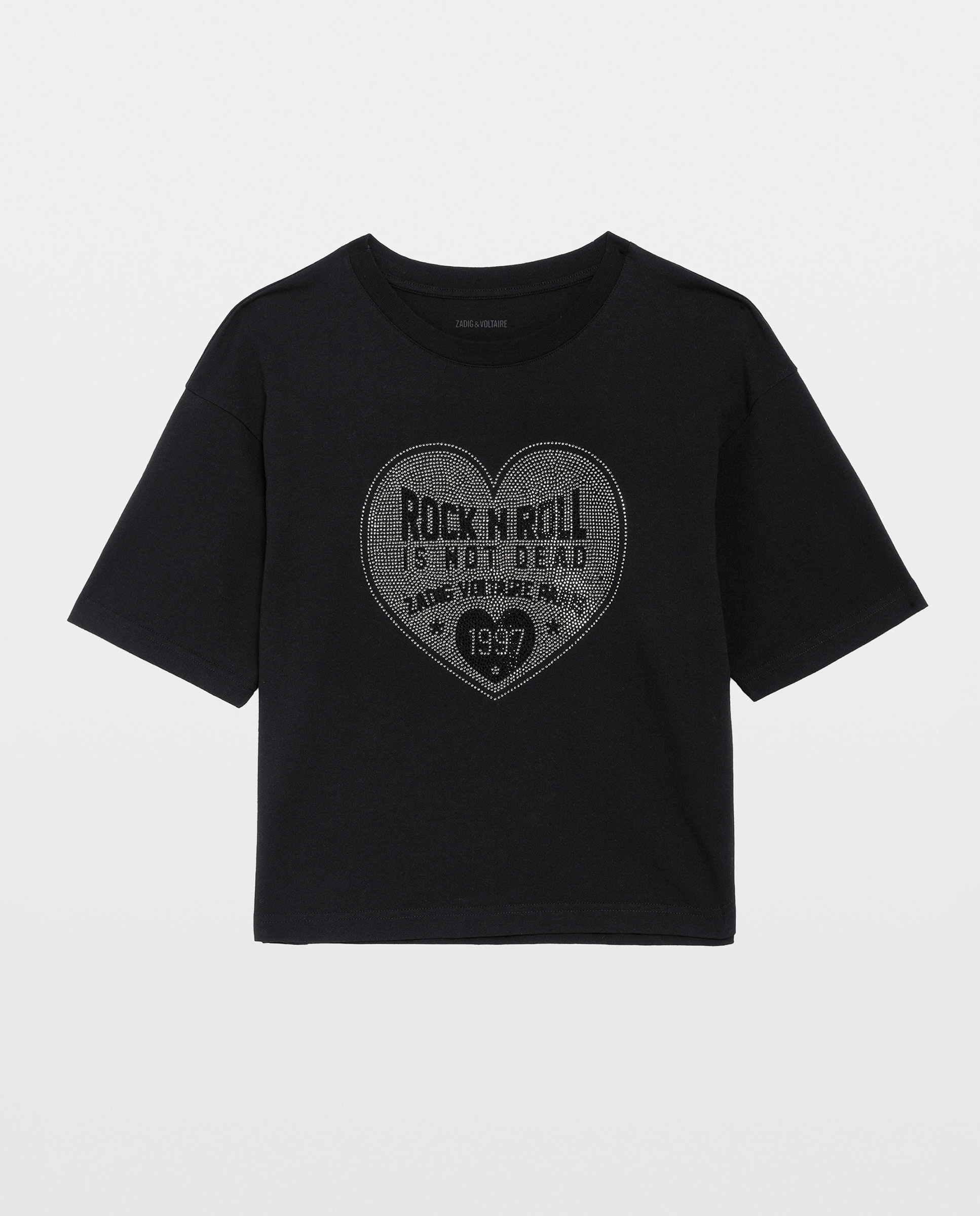 Camiseta de mujer de manga corta de algodón con corazón de strass - Zadig & Voltaire - Negro Negro-5