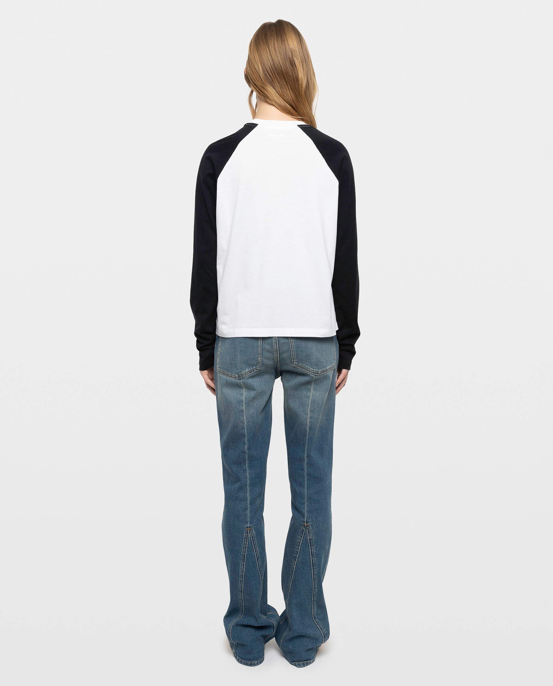 Camiseta de mujer de manga larga raglán bicolor con estampado y strass de algodón - Zadig & Voltaire - Blanco Blanco-2