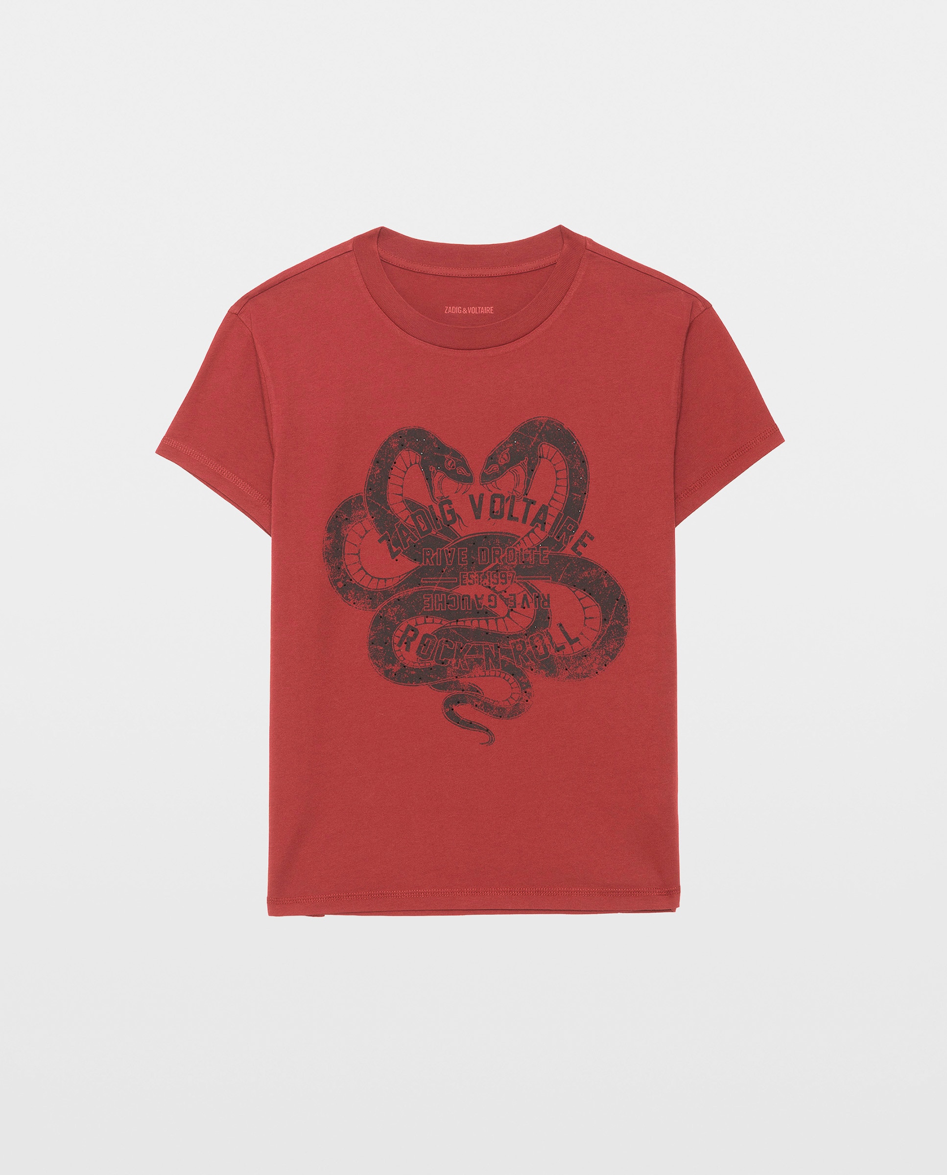 Camiseta de mujer 100% algodón con manga corta y estampado de serpientes - Zadig & Voltaire - Rojo Rojo-5