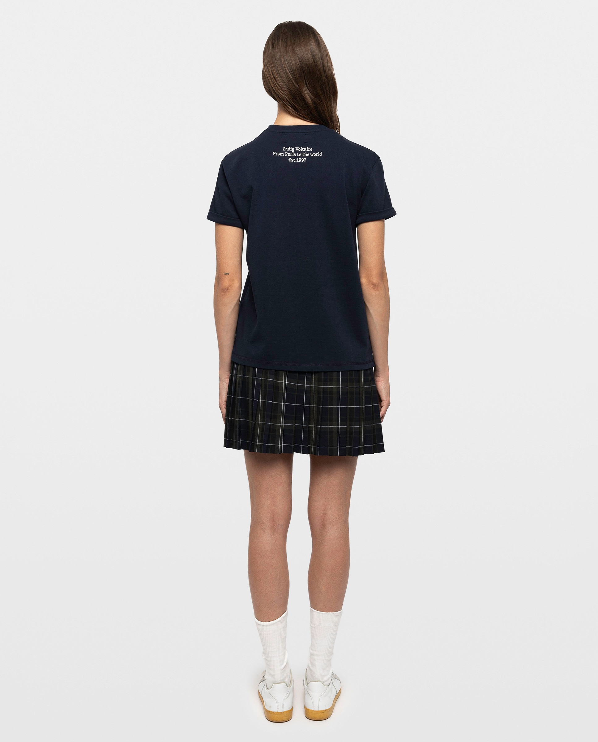Camiseta de mujer 100% algodón de mangas cortas con strass y estampado - Zadig & Voltaire - Azul marino Azul marino-2