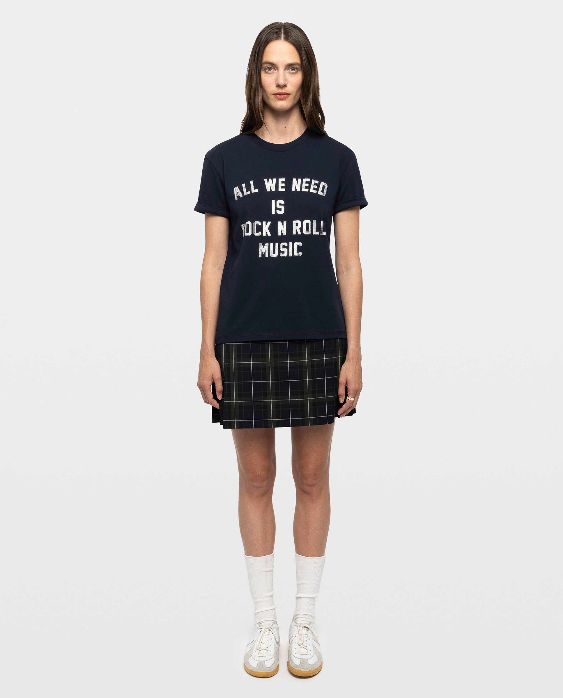 Camiseta de mujer 100% algodón de mangas cortas con strass y estampado - Zadig & Voltaire - Azul marino Azul marino-3