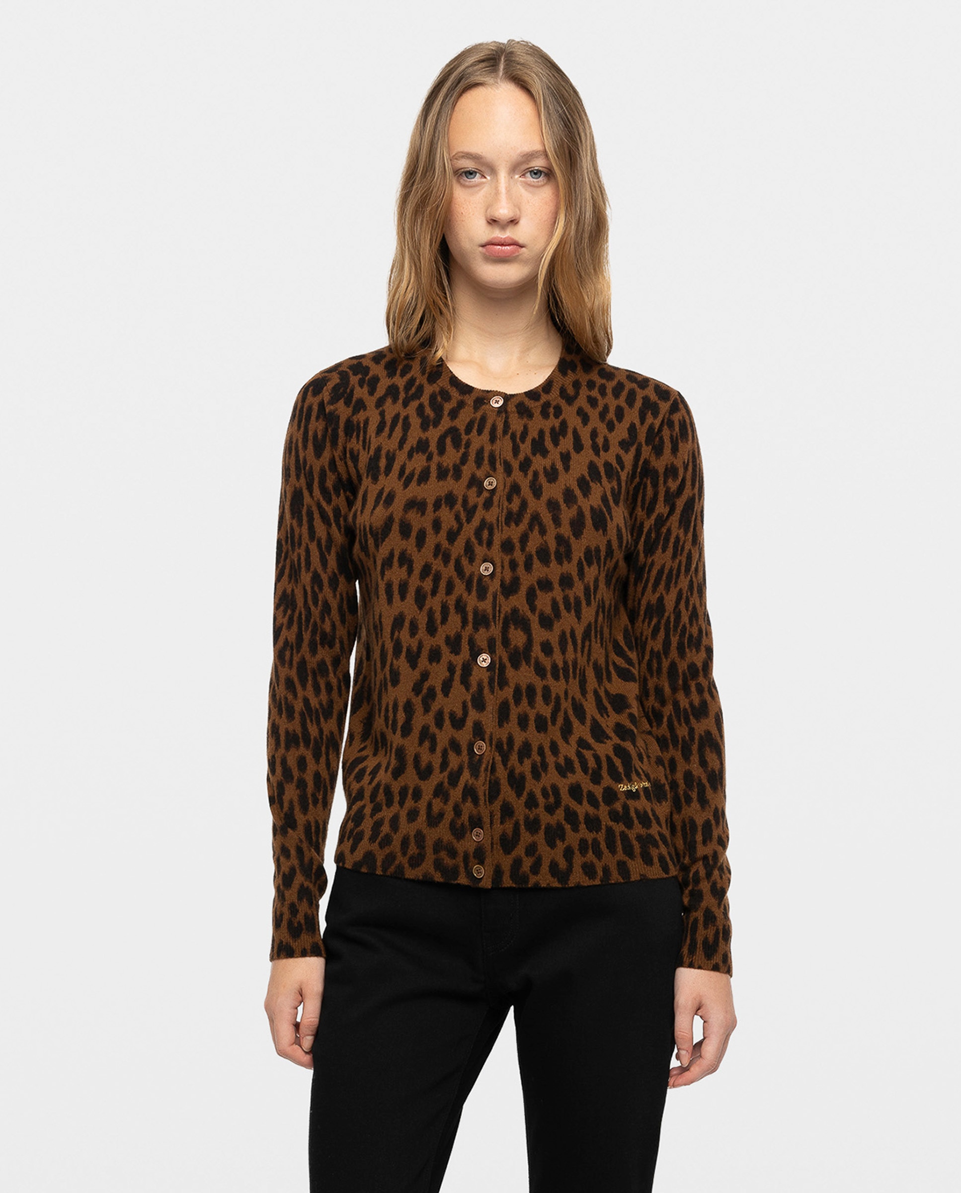 Cárdigan de punto de mujer con estampado de leopardo y abotonado - Zadig & Voltaire - Marrón oscuro Marrón oscuro-1