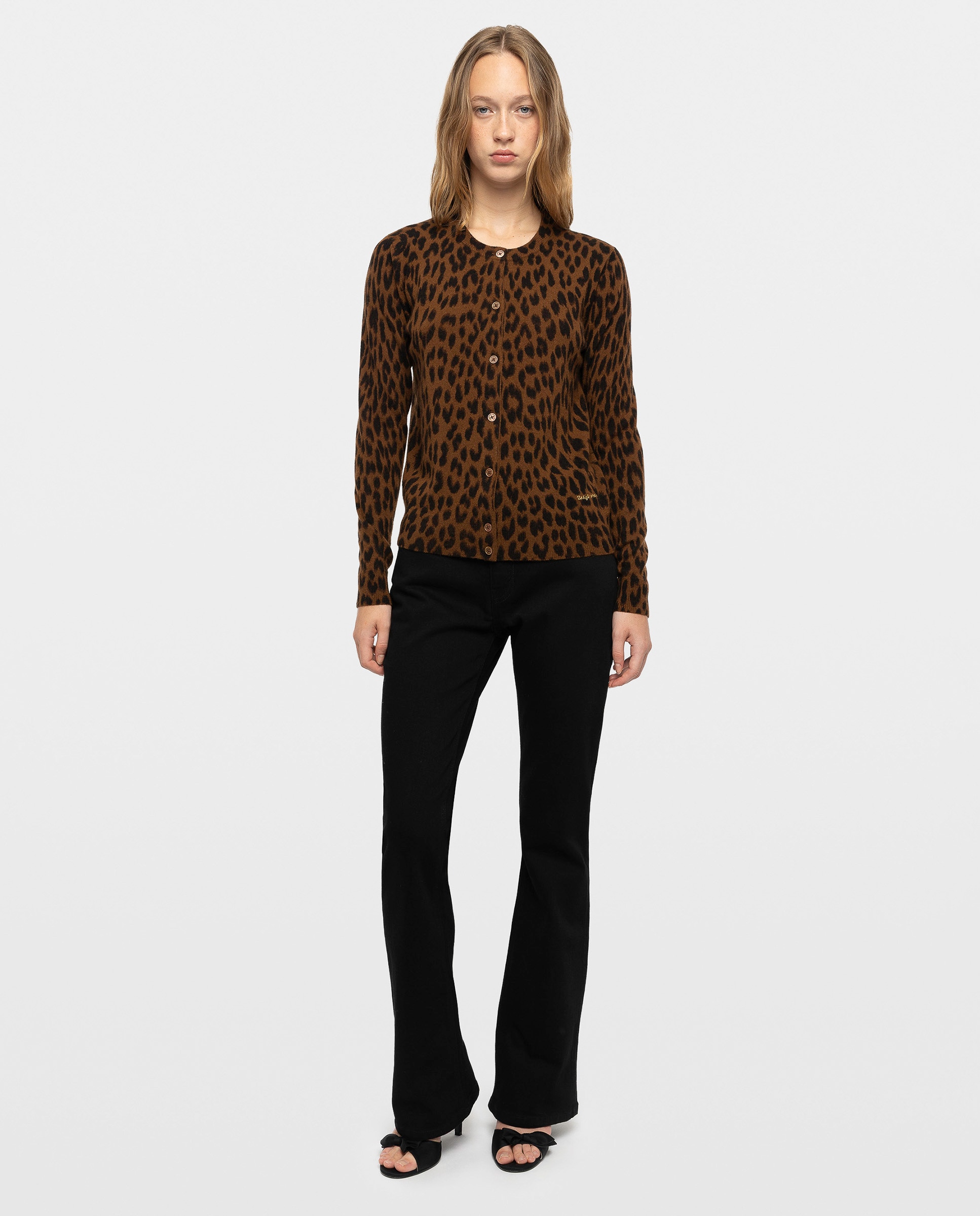 Cárdigan de punto de mujer con estampado de leopardo y abotonado - Zadig & Voltaire - Marrón oscuro Marrón oscuro-3
