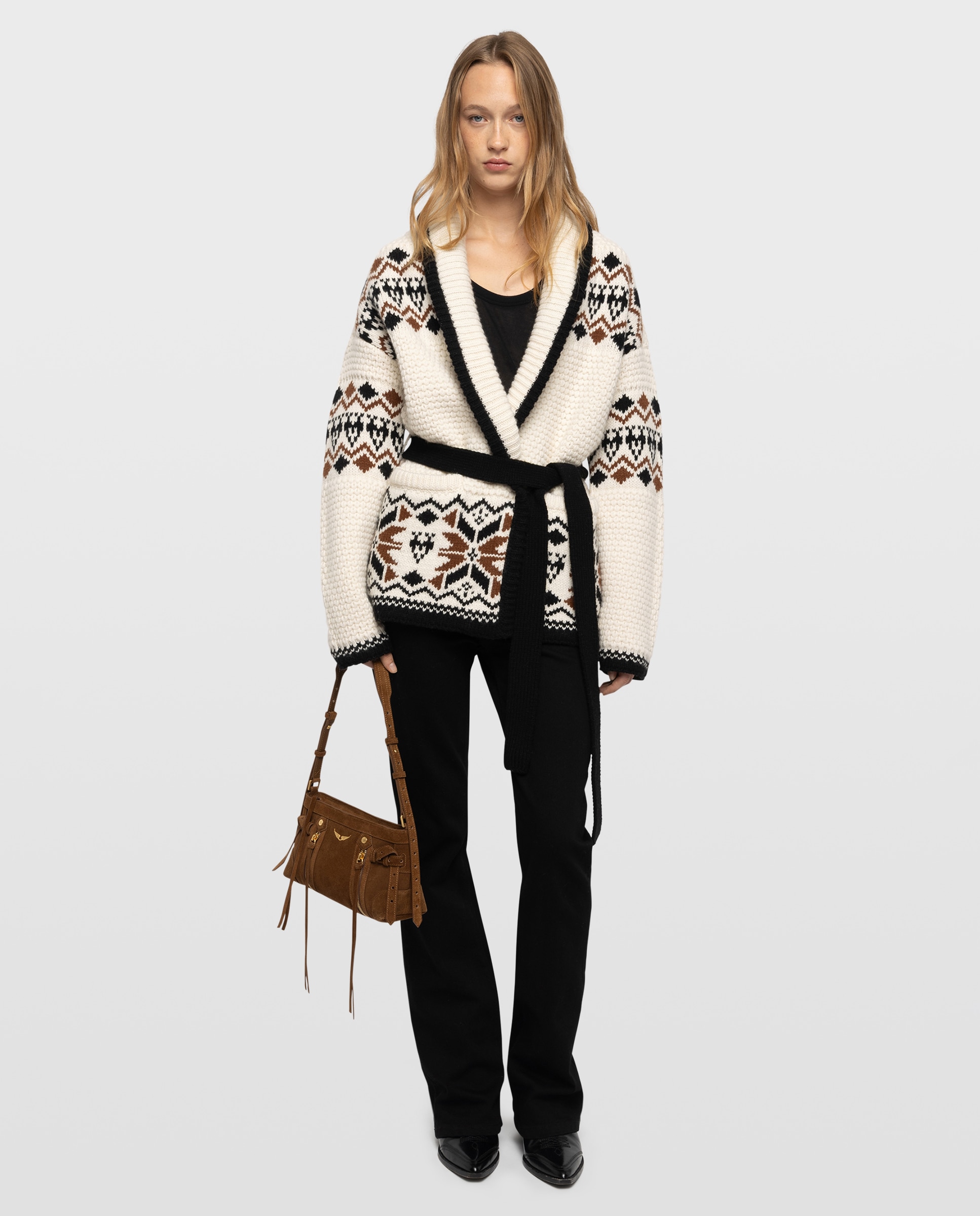 Cárdigan de punto de mujer con cuello chal y cinturón - Zadig & Voltaire - Beige Beige-3