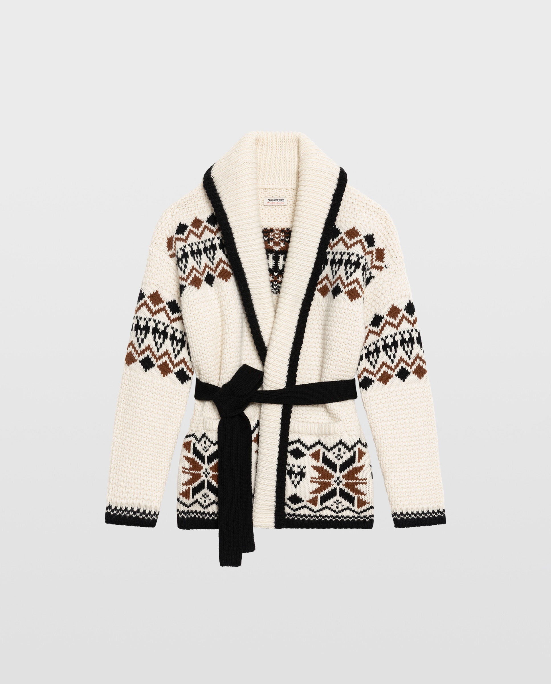 Cárdigan de punto de mujer con cuello chal y cinturón - Zadig & Voltaire - Beige Beige-4