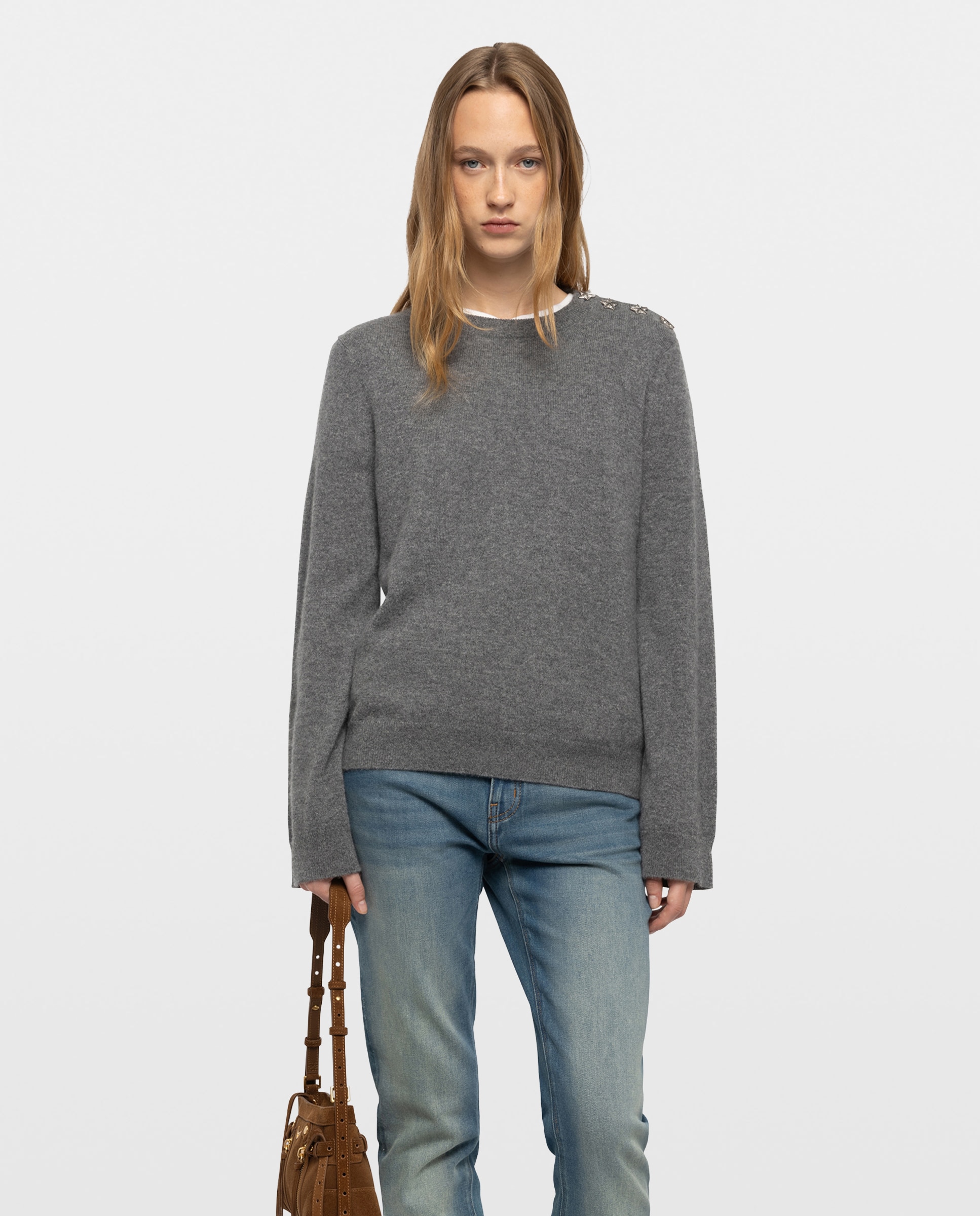 Jersey de mujer 100% cachemira de manga larga con cuello alto - Zadig & Voltaire - Gris Gris-1
