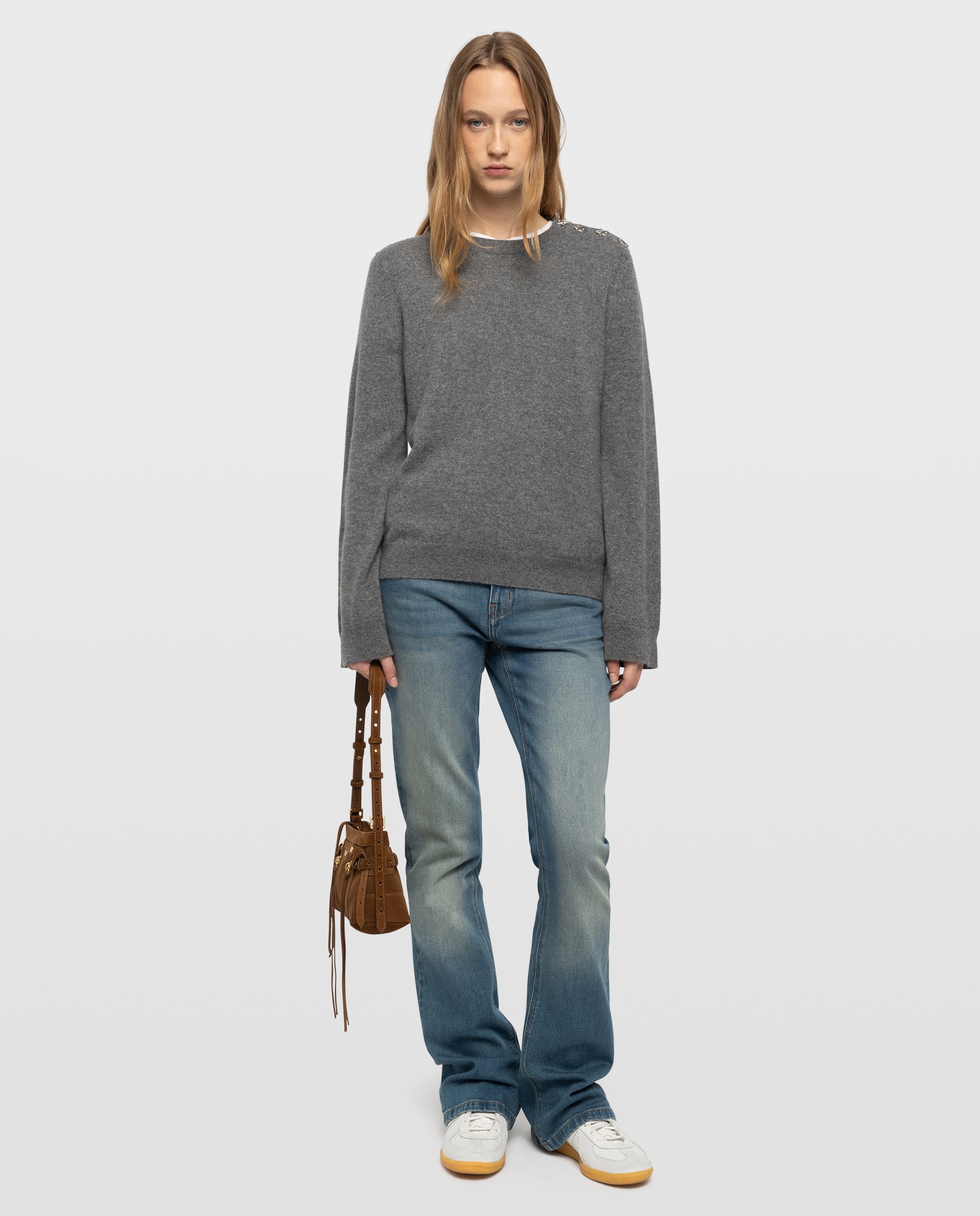 Jersey de mujer 100% cachemira de manga larga con cuello alto - Zadig & Voltaire - Gris Gris-3