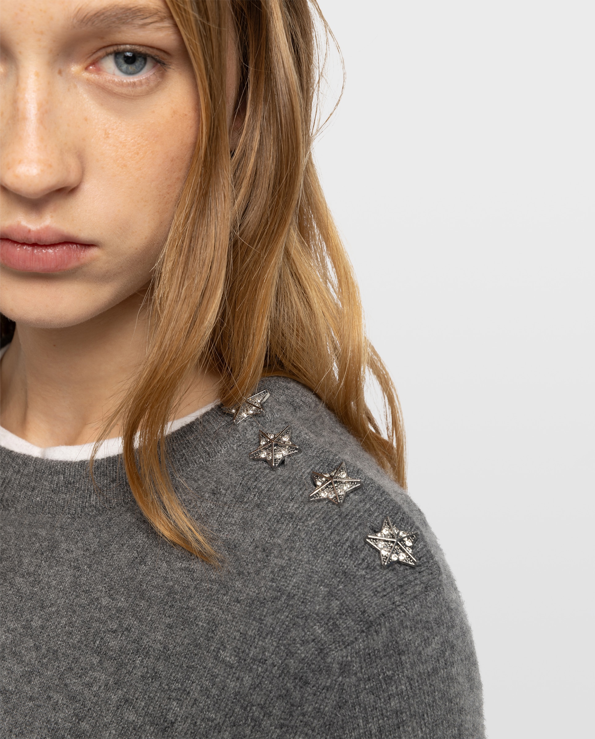 Jersey de mujer 100% cachemira de manga larga con cuello alto - Zadig & Voltaire - Gris Gris-4